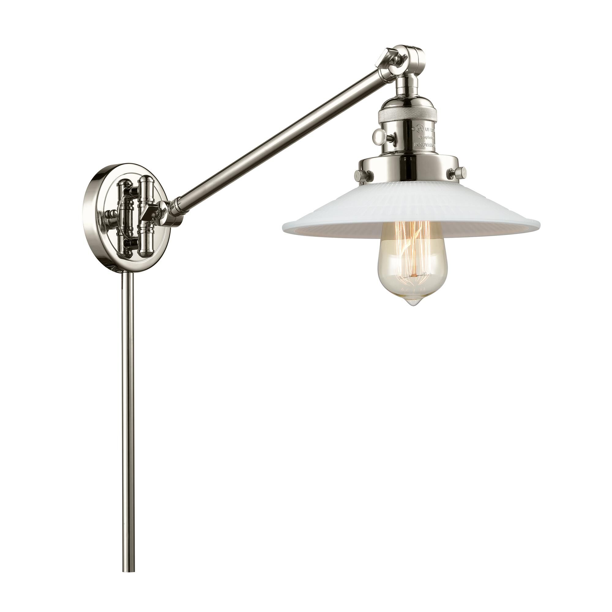 Shown in Polished Nickel finish and Matte White Halophane - Cone glass