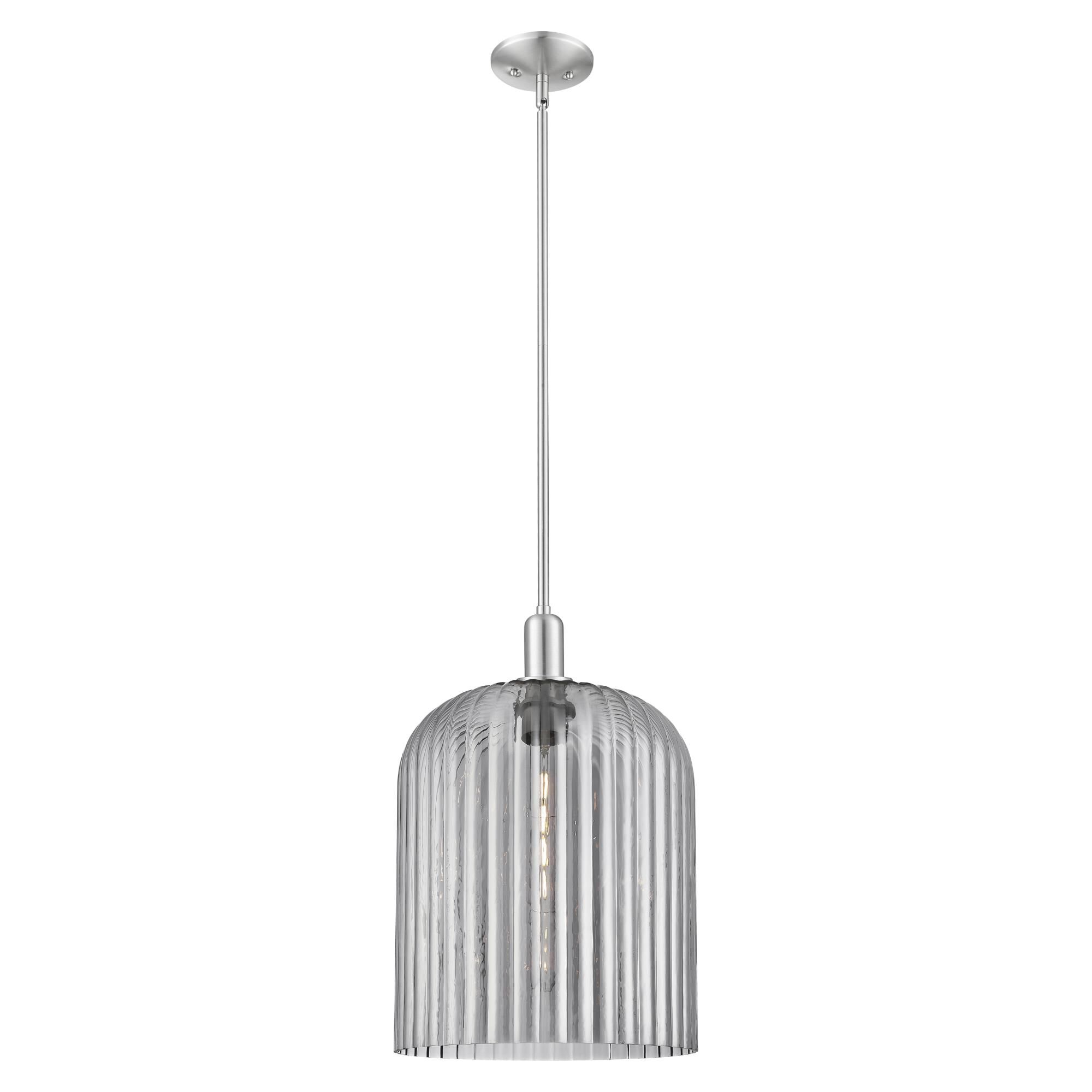 Shown in Brushed Satin Nickel finish and Light Smoke glass