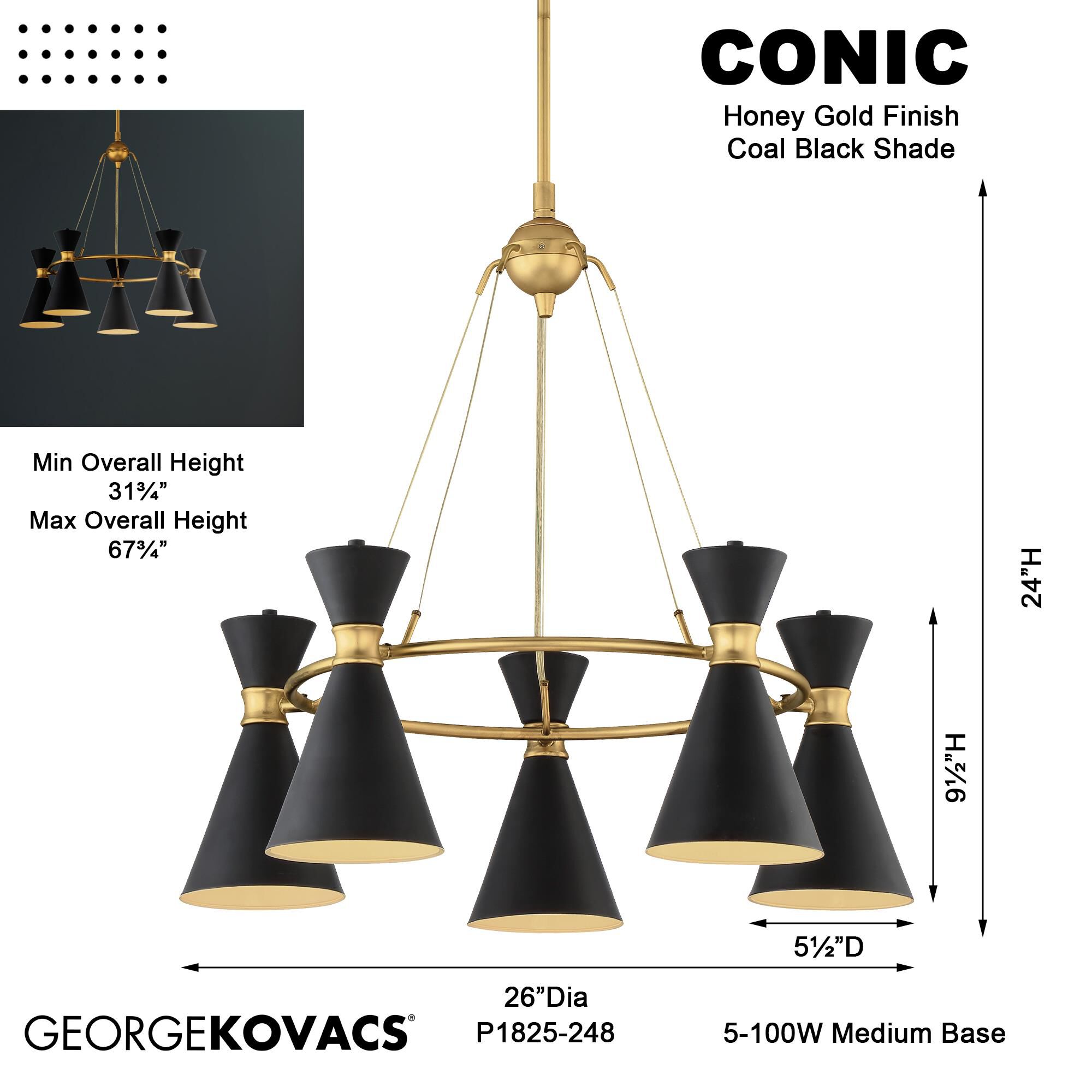 Shown in Honey Gold finish and Matte Black Steel shade