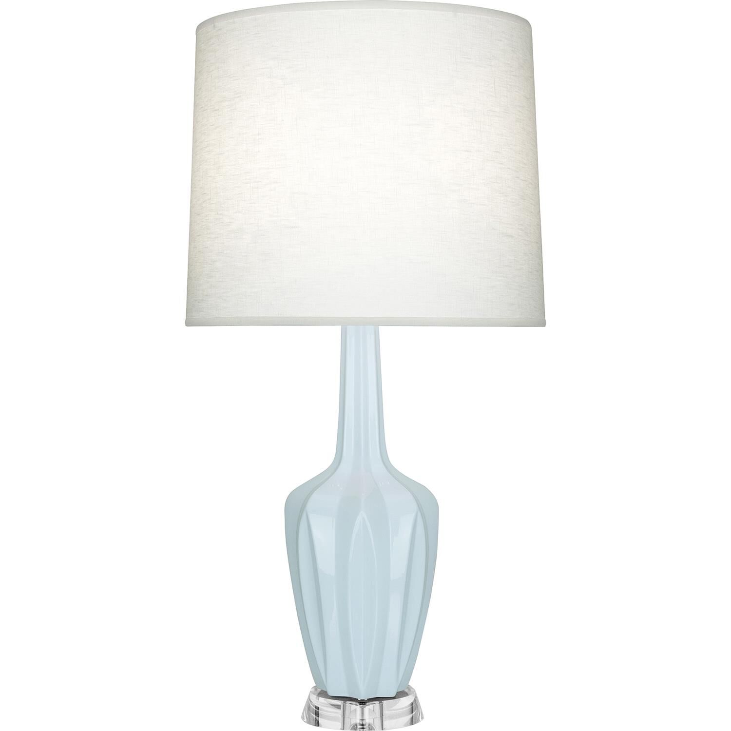 Shown in Baby Blue finish and Off White shade and Polished Nickel with Lucite accent