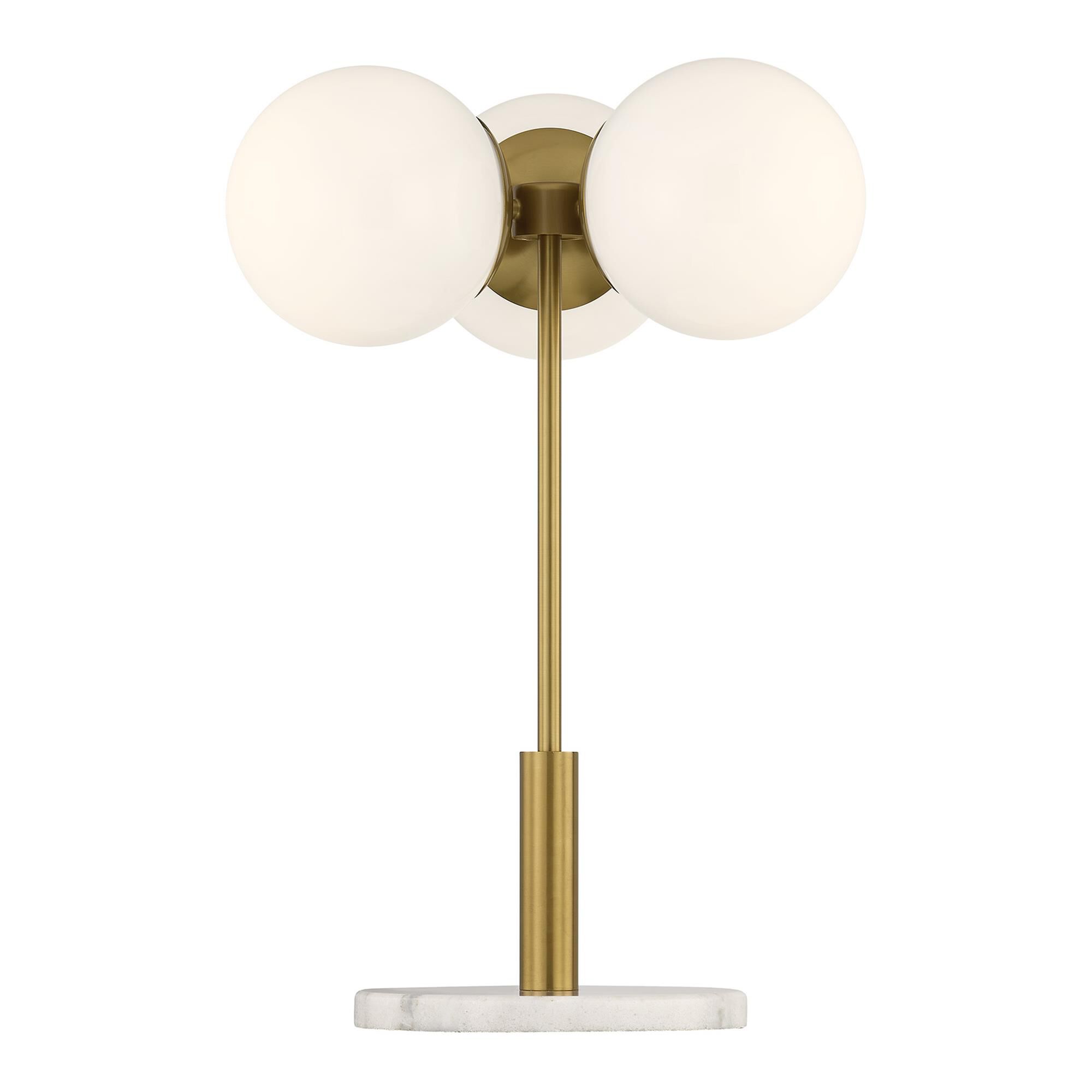 Shown in Warm Brass finish and White Opal glass
