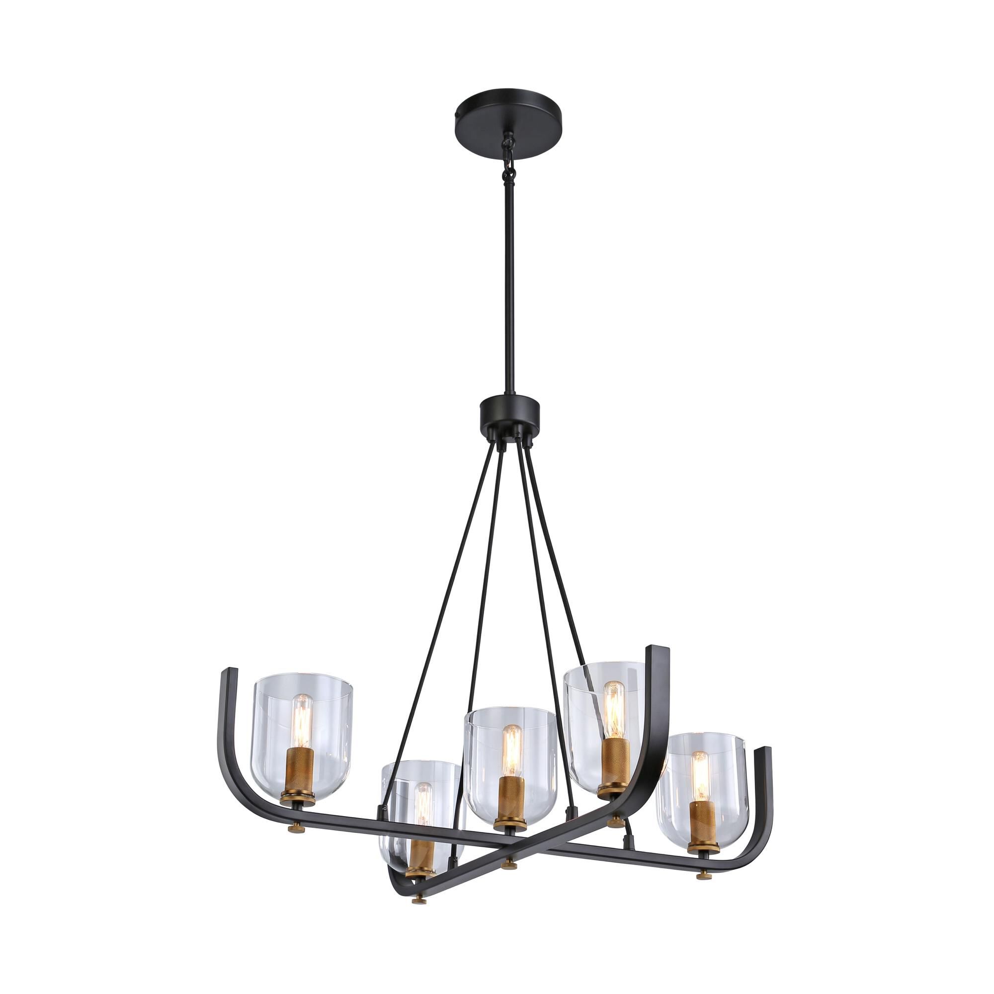 Shown in Black & Brass finish and Glass shade