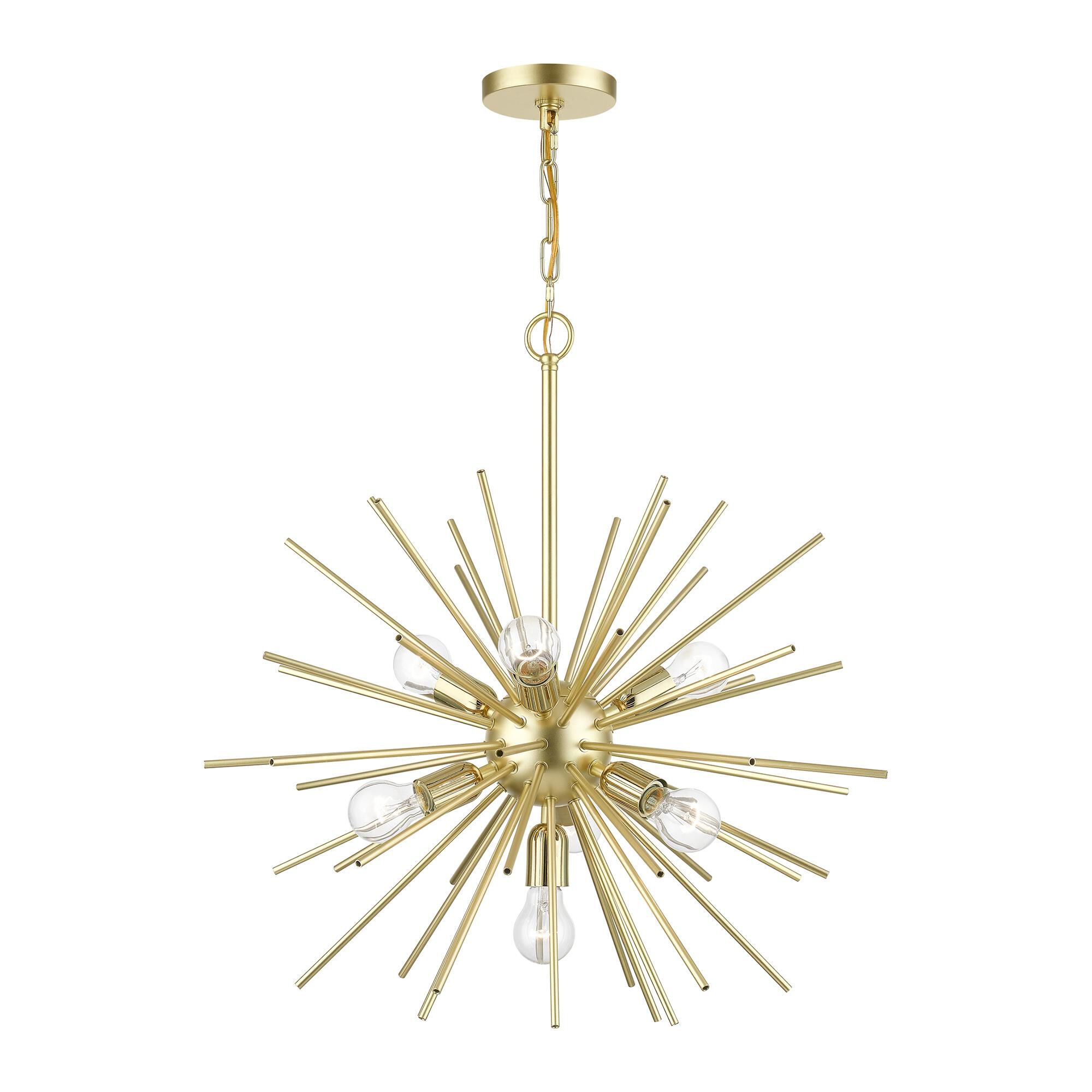 Shown in Soft Gold with Polished Brass Accents finish and Iron Pipe Rods shade