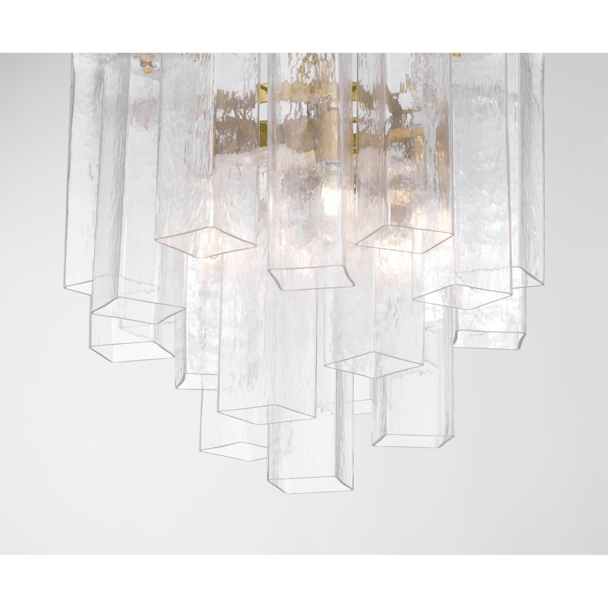 Shown in Legacy Brass finish and Clear Handmade glass