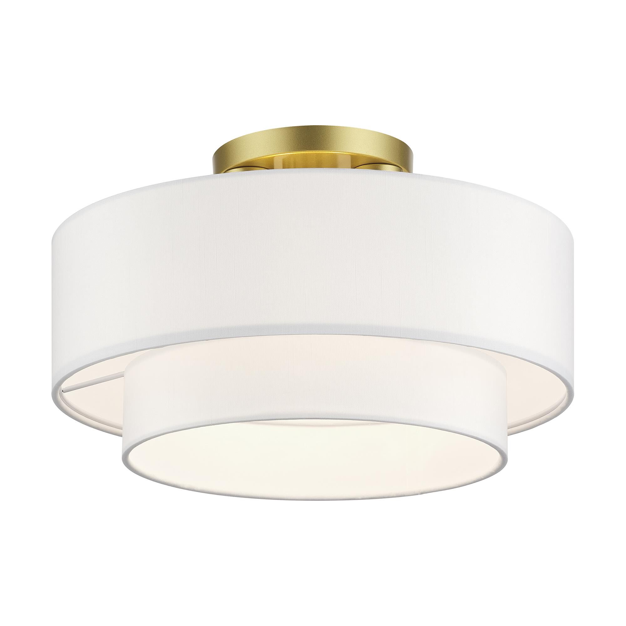 Shown in Soft Gold finish and Hand Crafted Off-White Fabric Hardbacks with White Fabric Inside shade