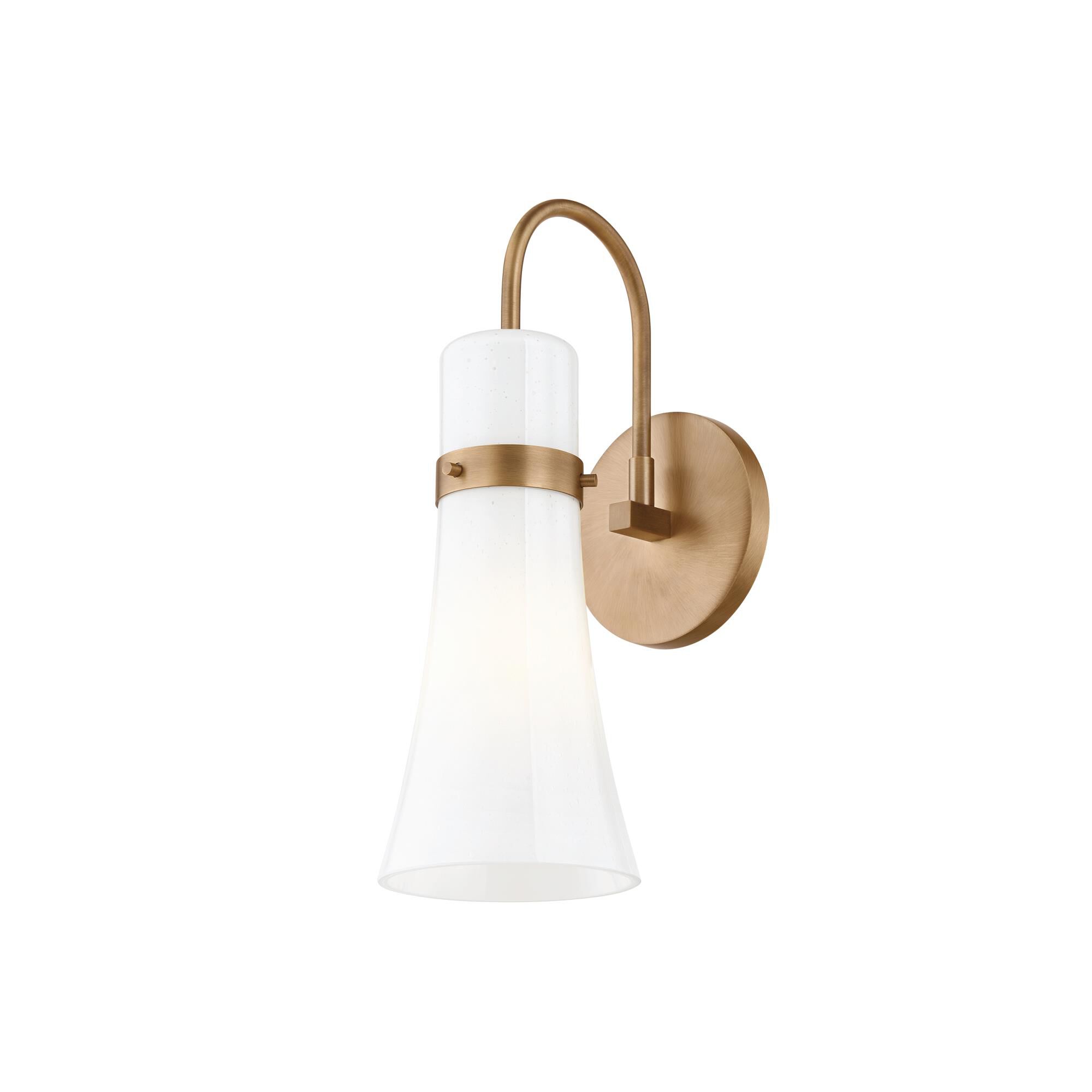 Shown in Patina Brass finish and Seeded Opal glass