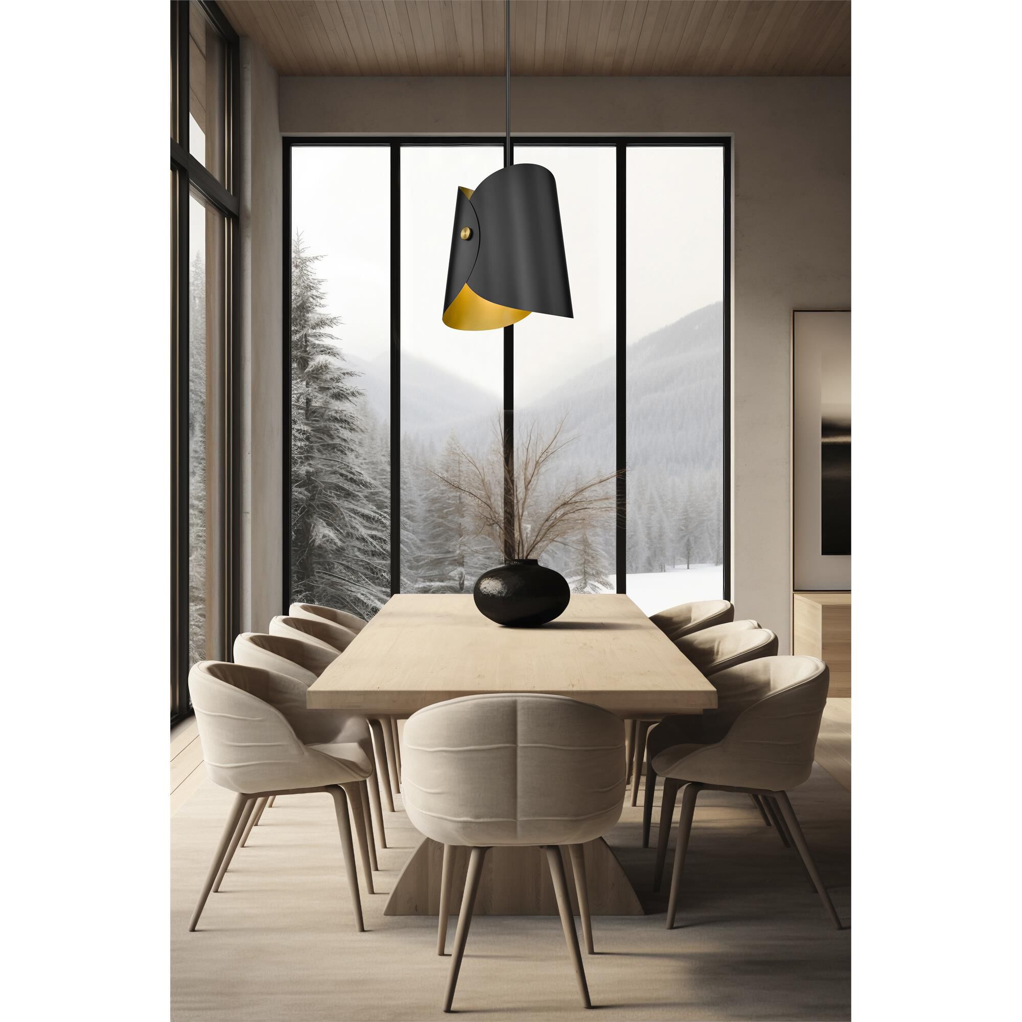Shown in Matte Black finish and Matte Black Outer And Gold Inner glass and Matte Black Outer And Gold Inner shade