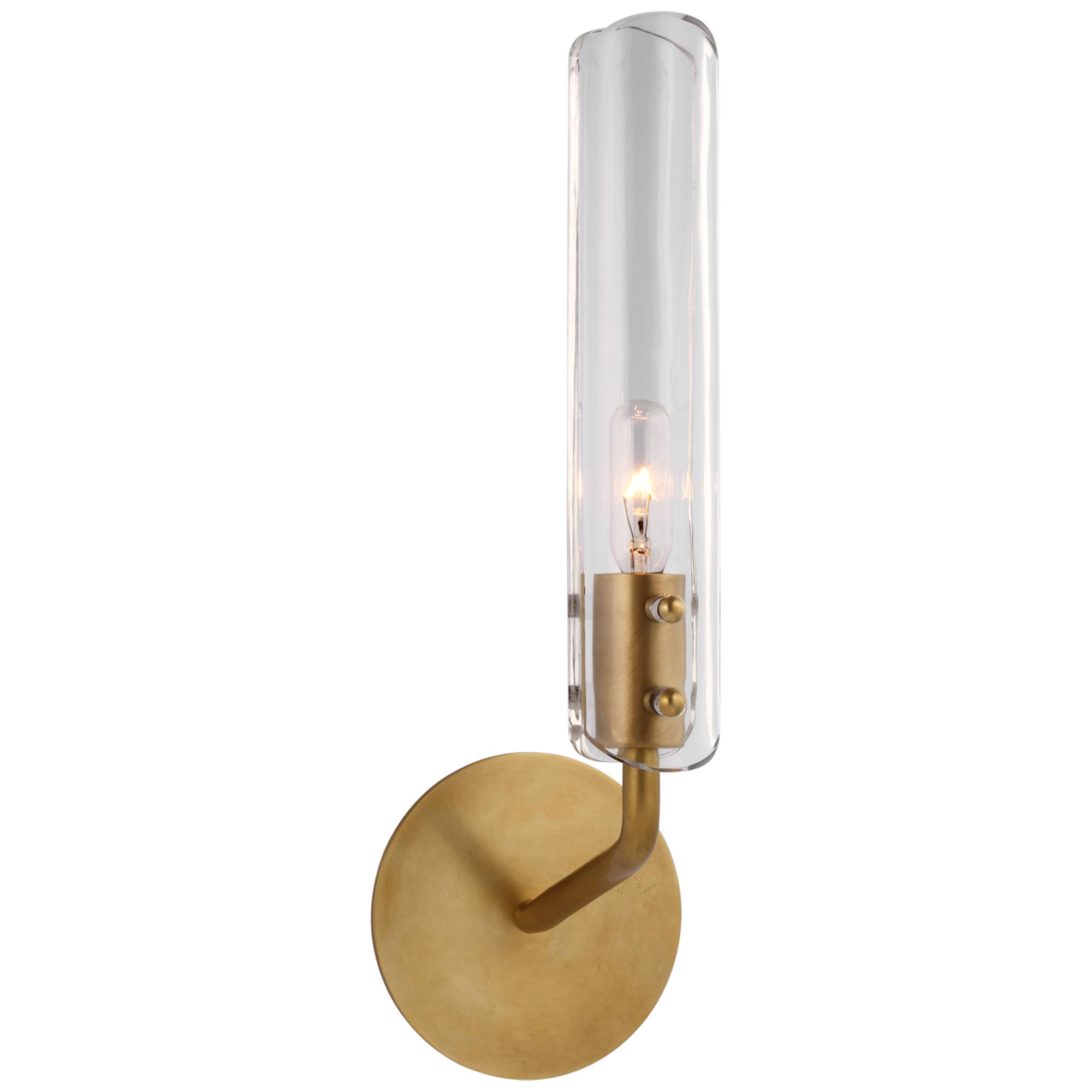 Shown in Hand-Rubbed Antique Brass finish and Clear glass