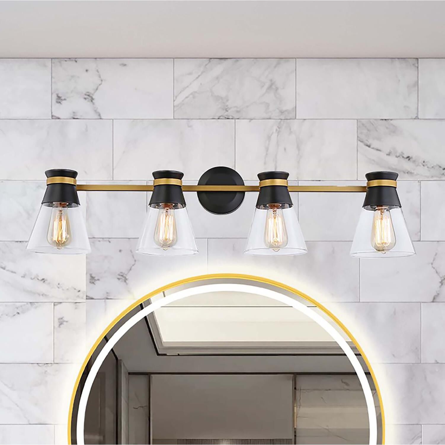 Shown in Black and Brushed Brass finish and Clear glass