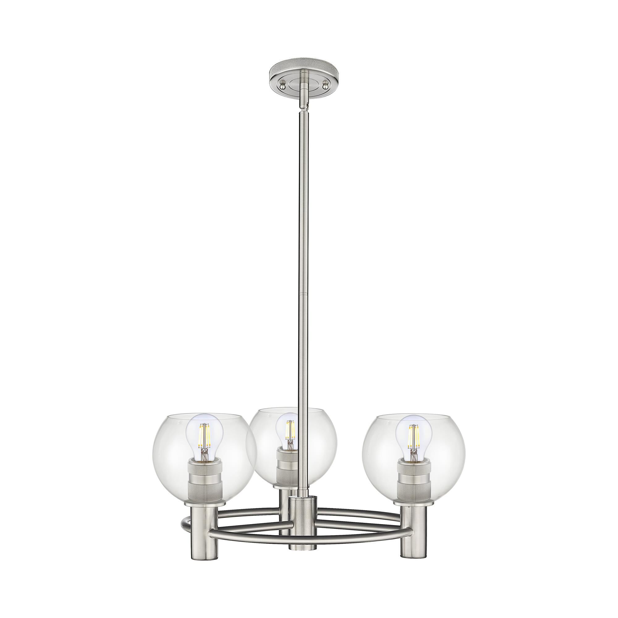 Shown in Satin Nickel finish and Clear shade