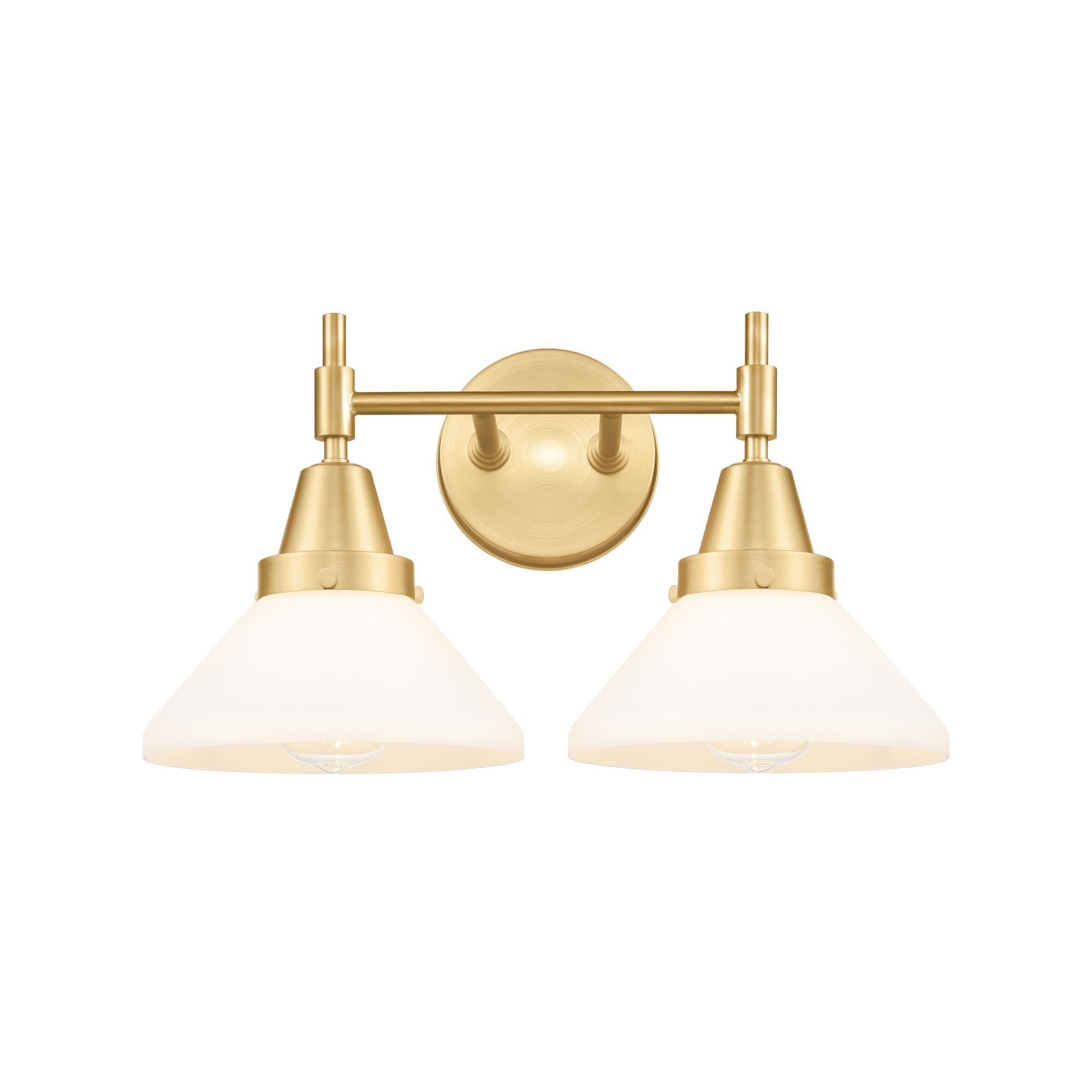 Shown in Satin Gold finish and White Caden glass