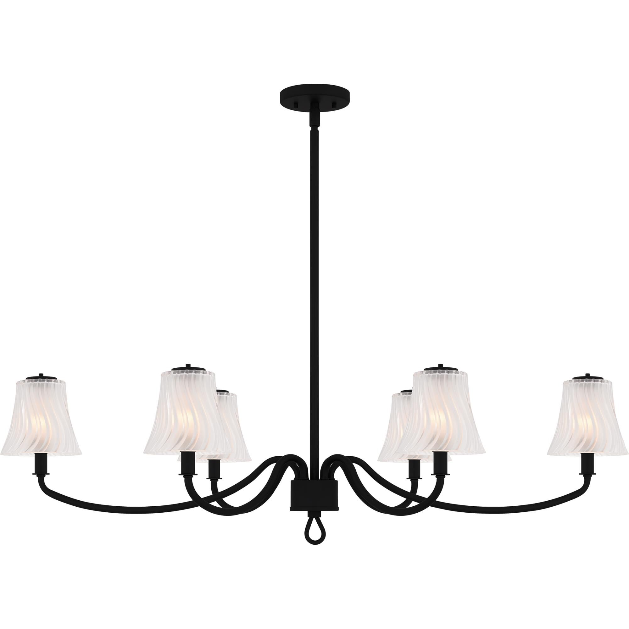 Shown in Matte Black finish and Clear Outside Sandblasted Inside Swirl Glass shade