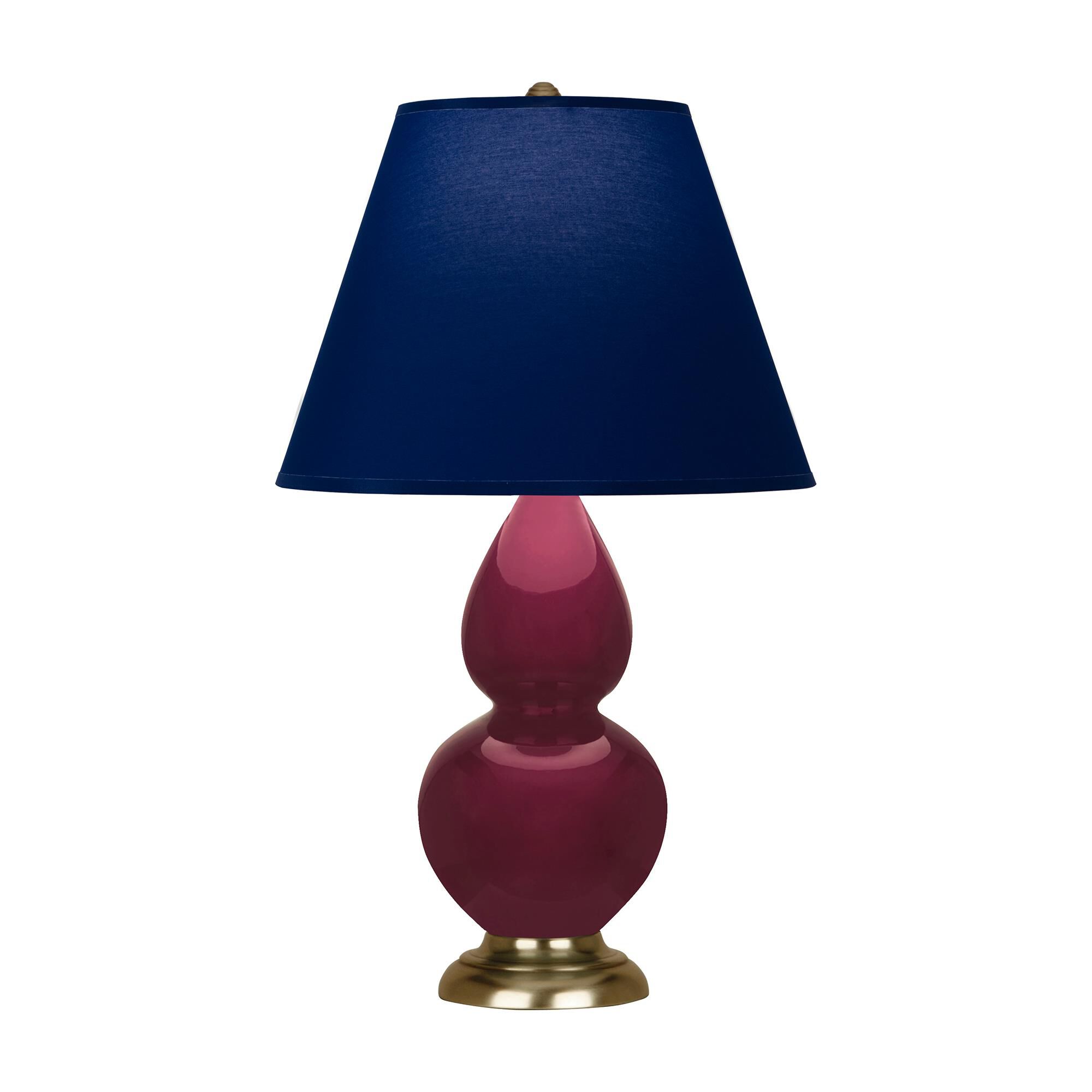Shown in Sugar Plum finish and Navy with Gray Lining shade and Antique Brass accent