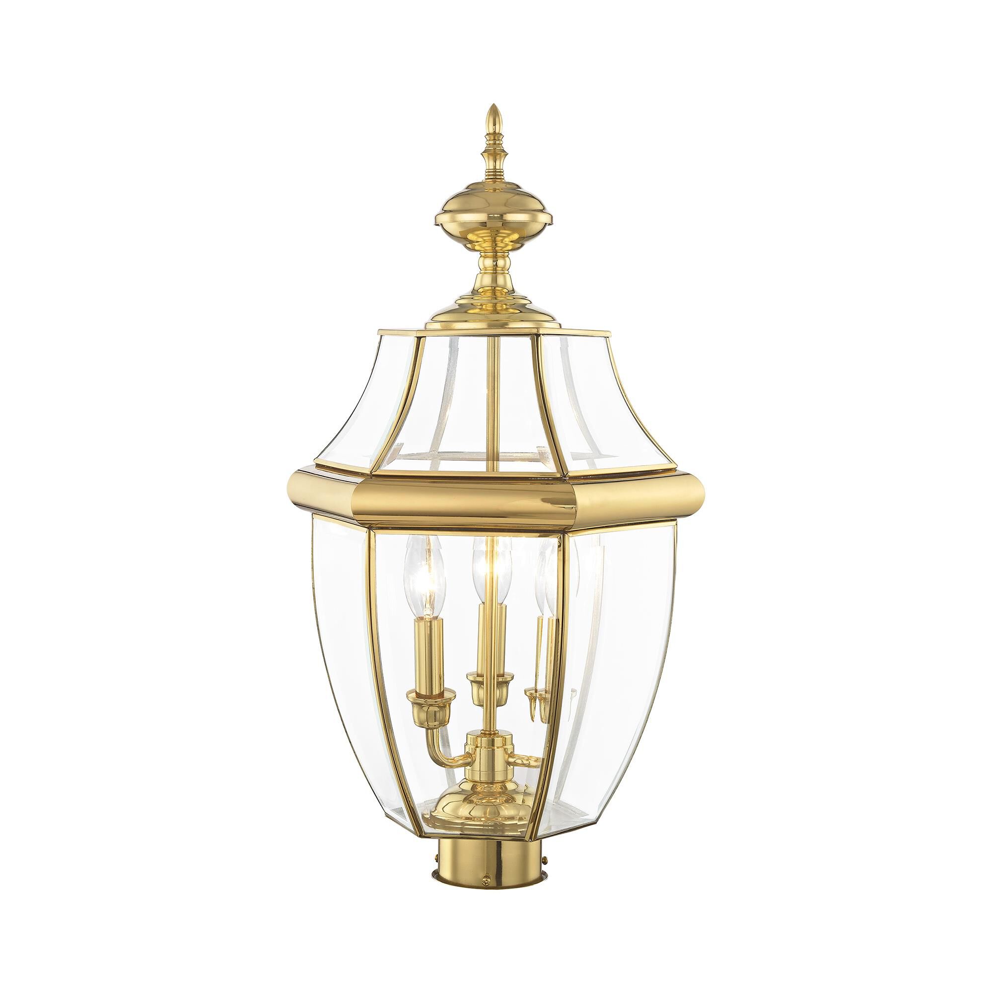 Shown in Polished Brass finish and Clear Beveled glass