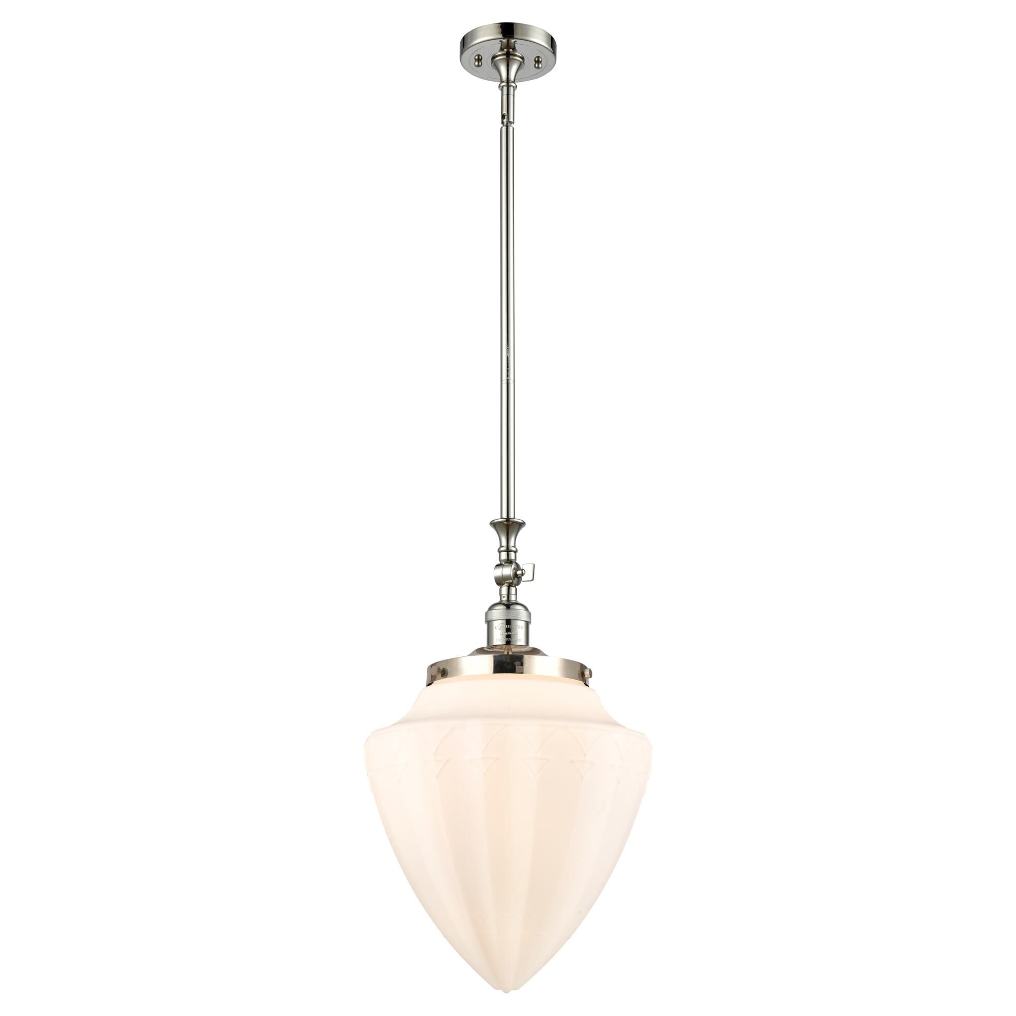Shown in Polished Nickel finish and Matte White glass