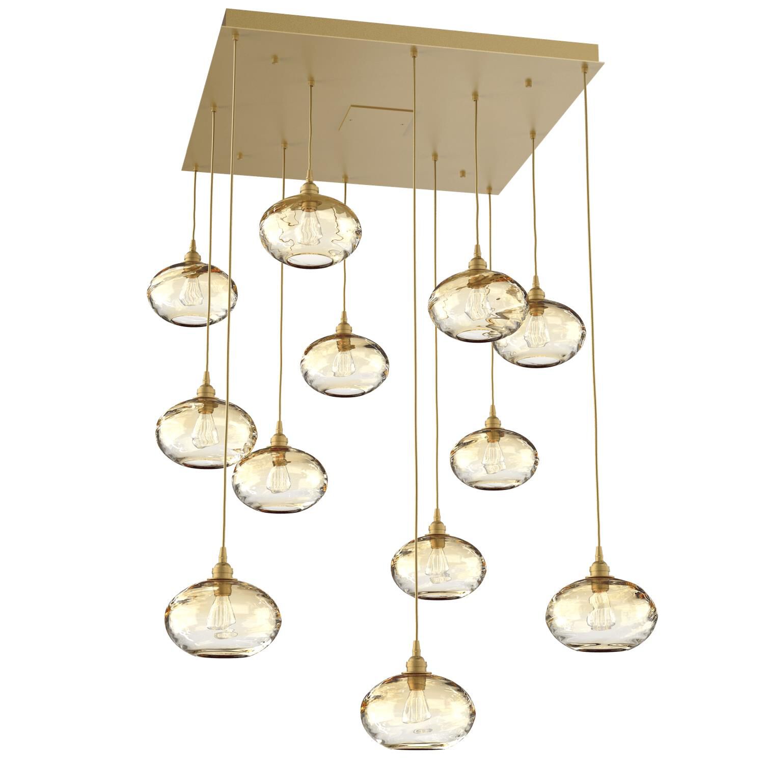 Shown in Gilded Brass finish and Optic Amber glass