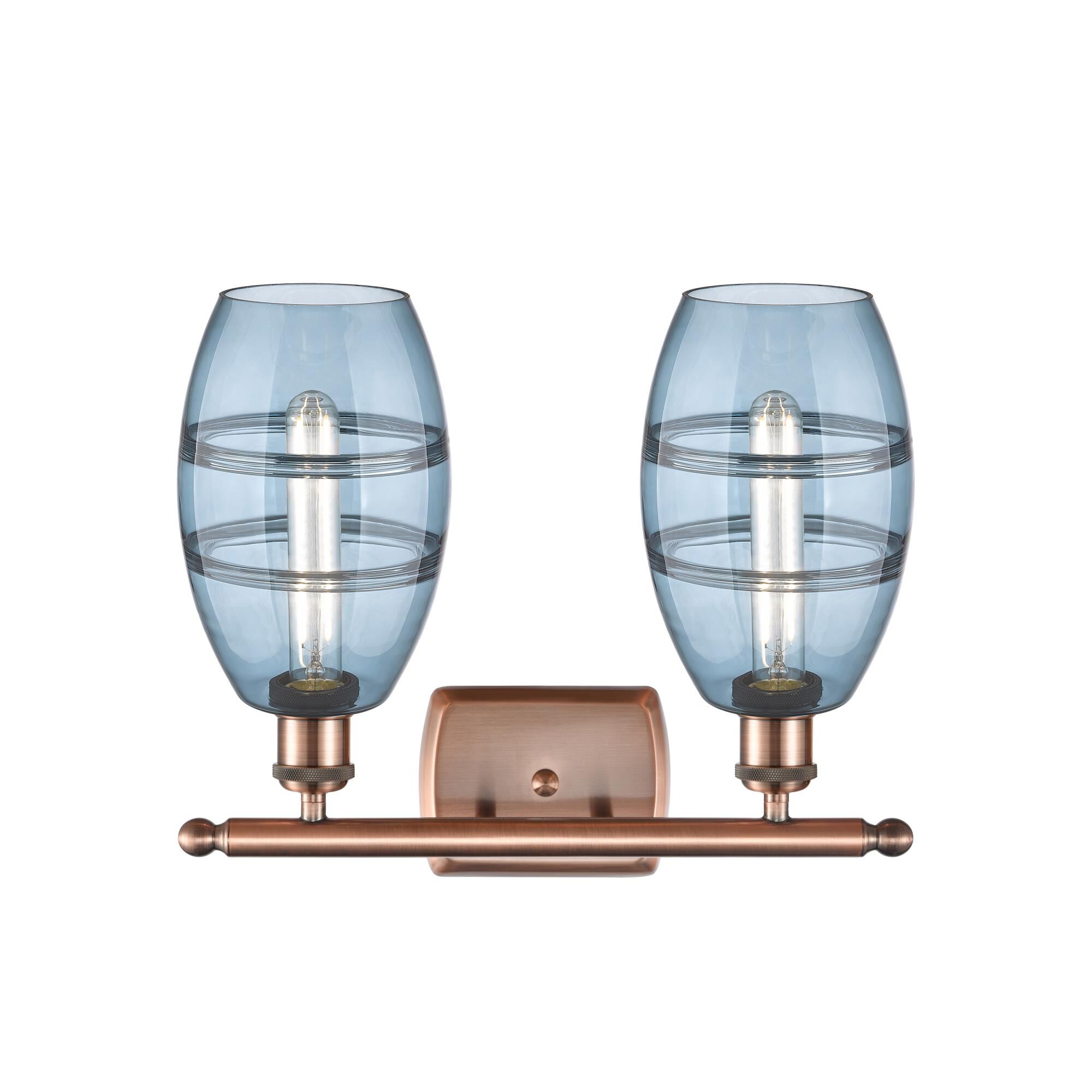 Shown in Antique Copper finish and Princess Blue glass