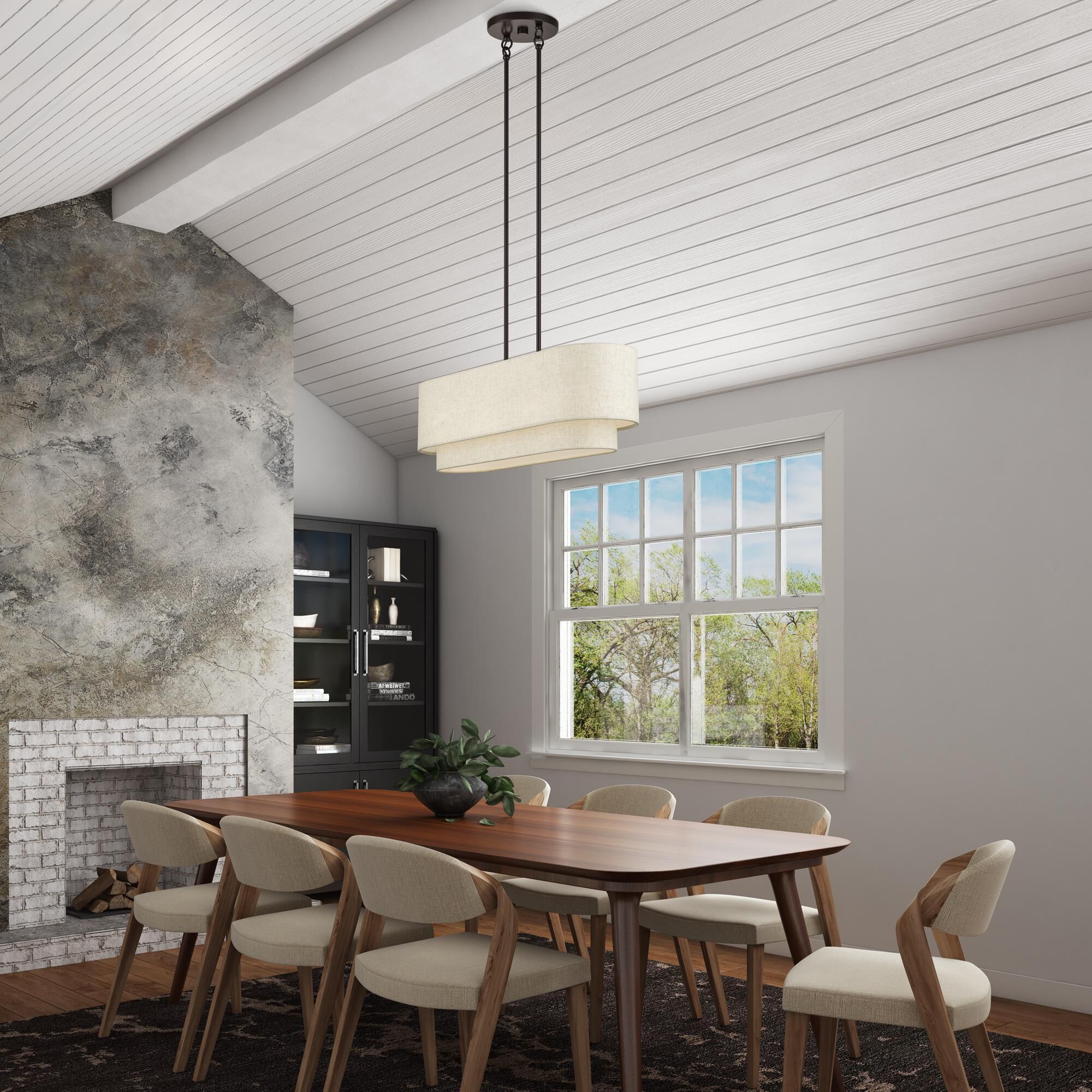 Shown in English Bronze finish and Hand Crafted Oatmeal Color Fabric with White Color Inside shade