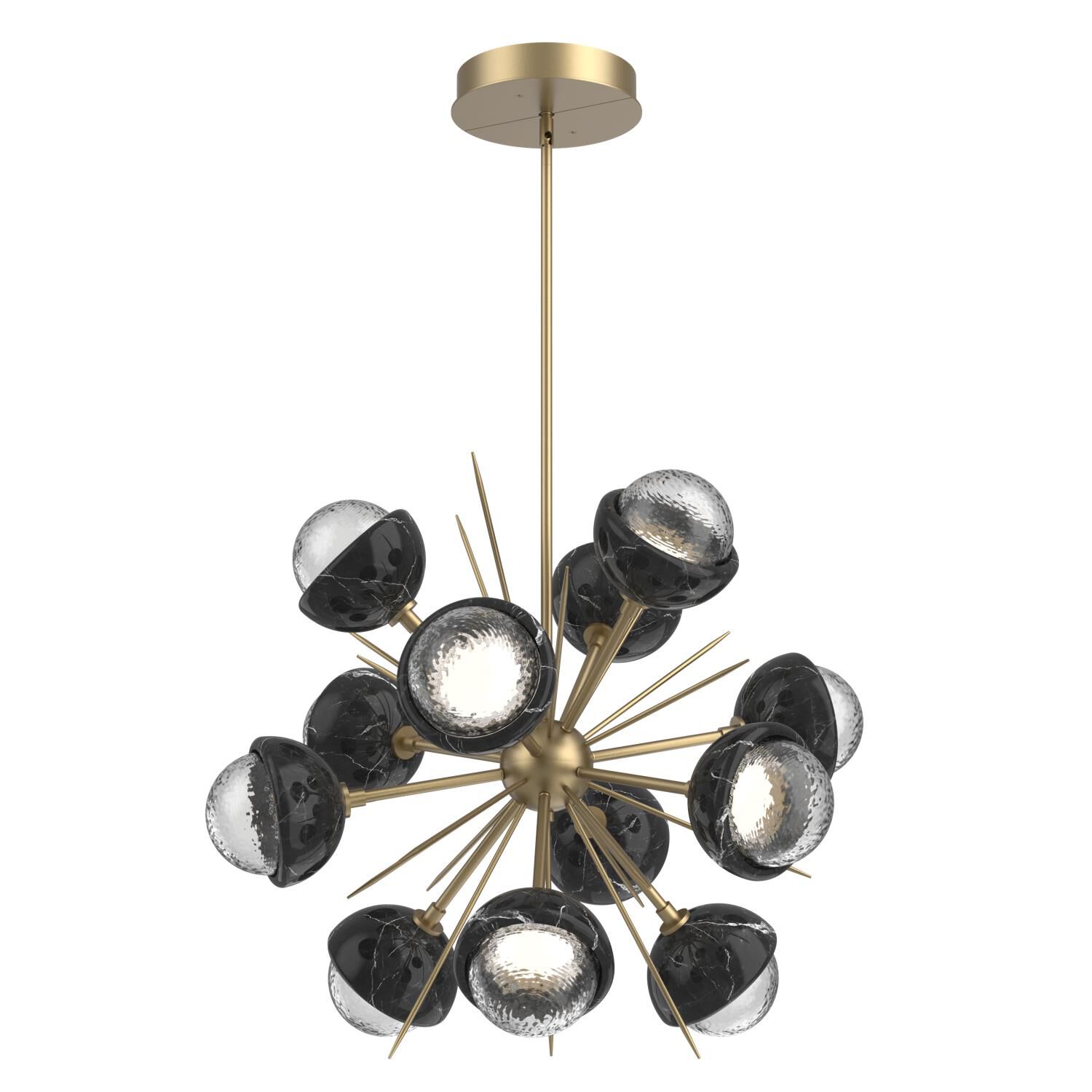 Shown in Novel Brass finish and Clear glass and Black Marble accent