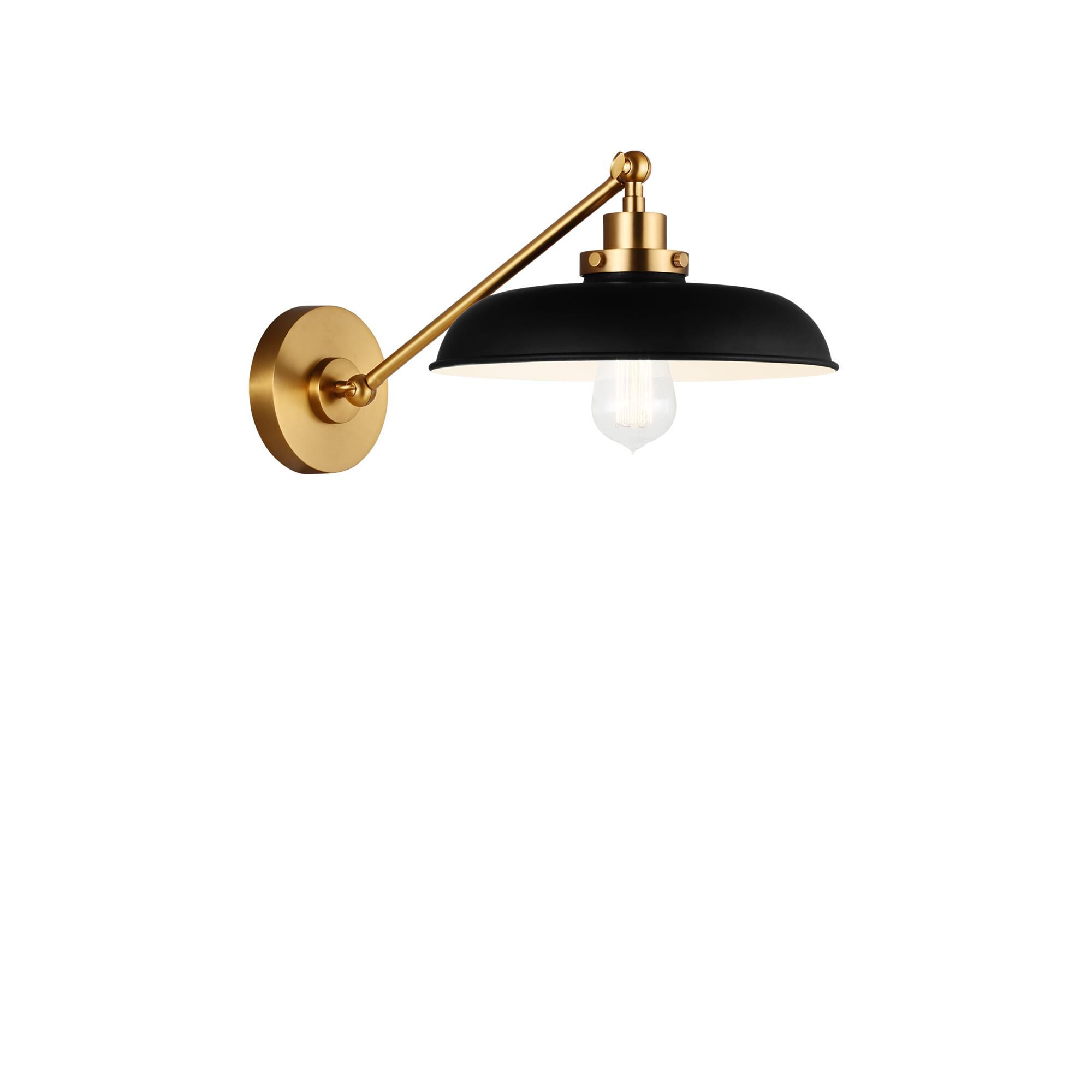 Shown in Midnight Black And Burnished Brass finish and Midnight Black Steel shade