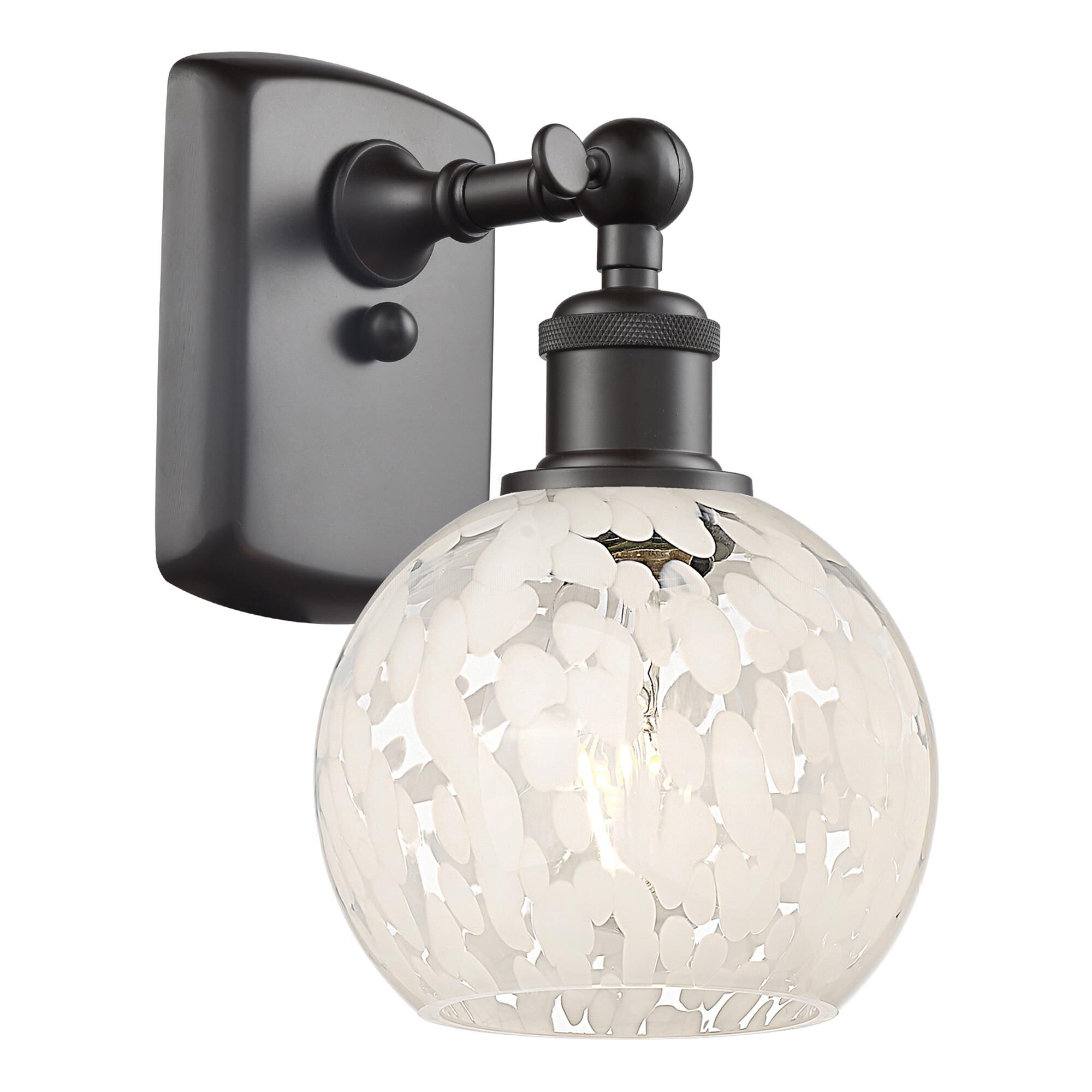 Shown in Oil Rubbed Bronze finish and White Mouchette glass