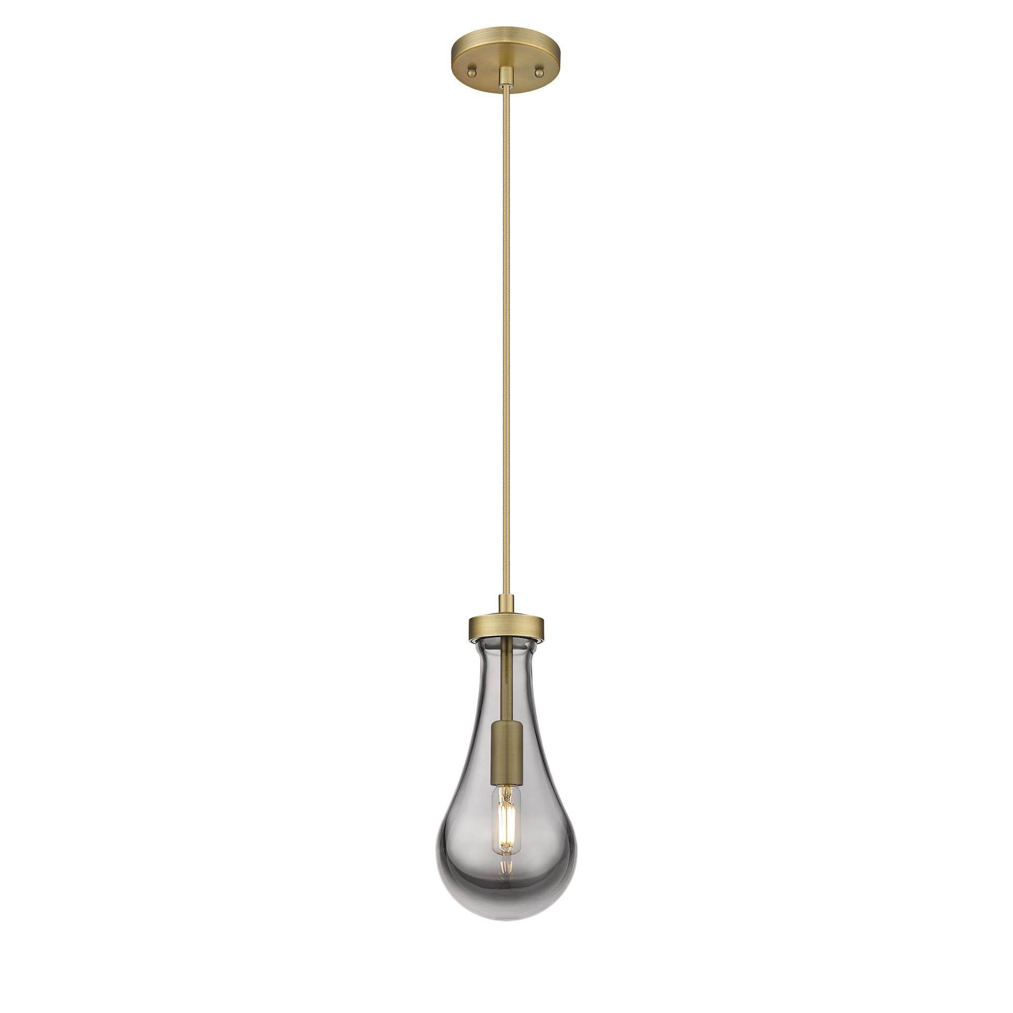 Shown in Brushed Brass finish and Plated Smoke glass and Plated Smoke Glass shade