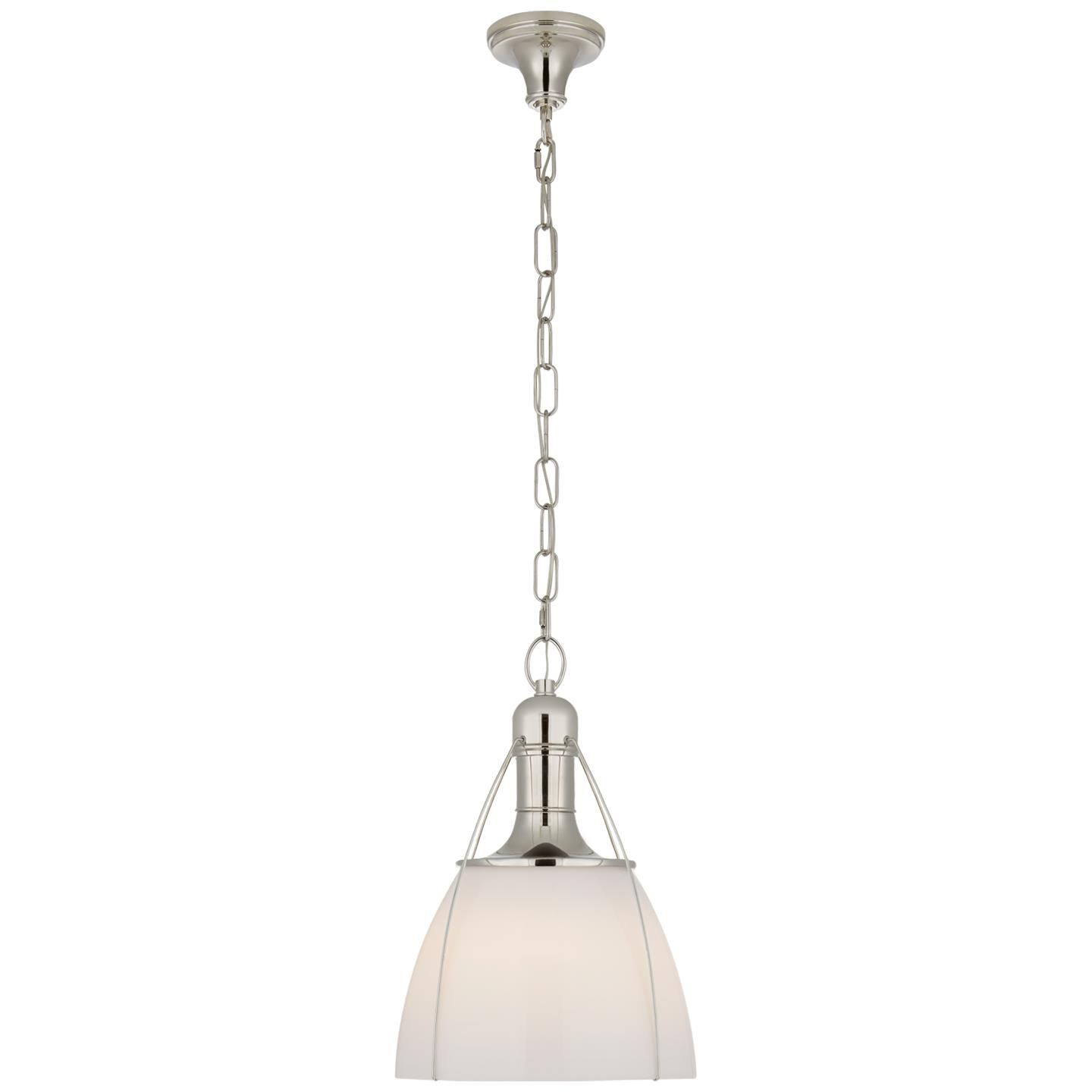 Shown in Polished Nickel finish and White glass and White Glass shade