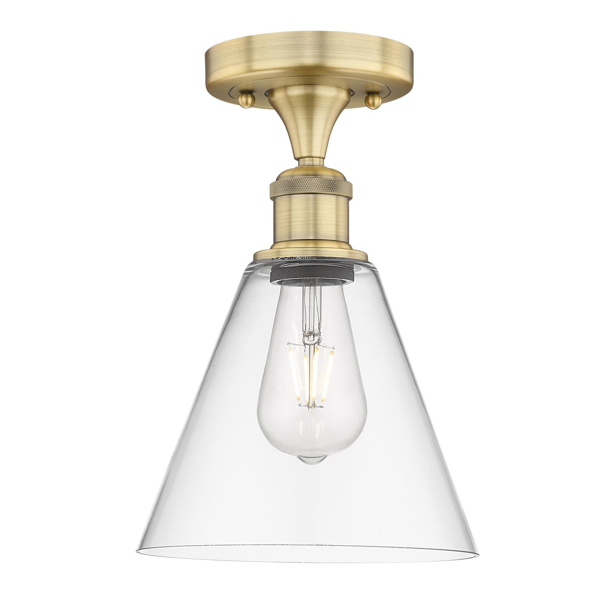 Shown in Brushed Brass finish and Clear glass