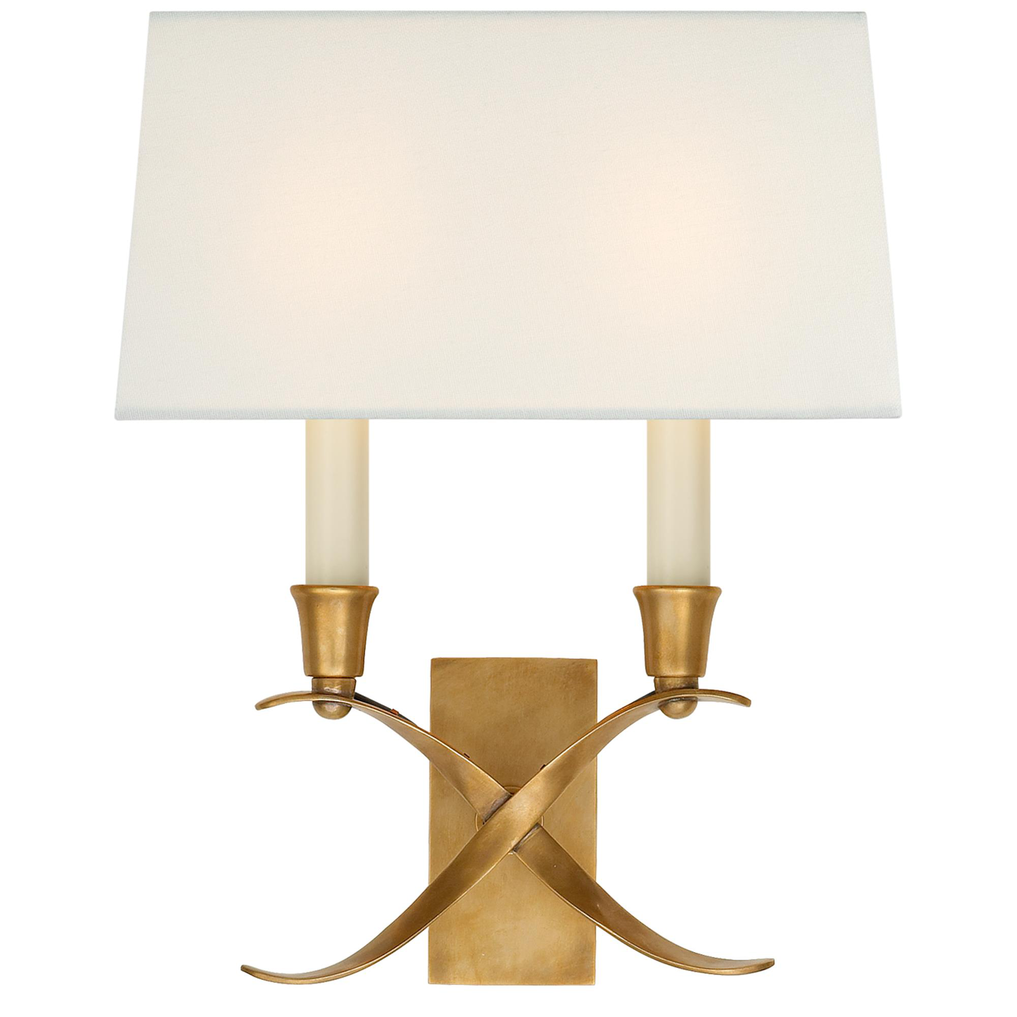 Shown in Antique-Burnished Brass finish and Linen shade