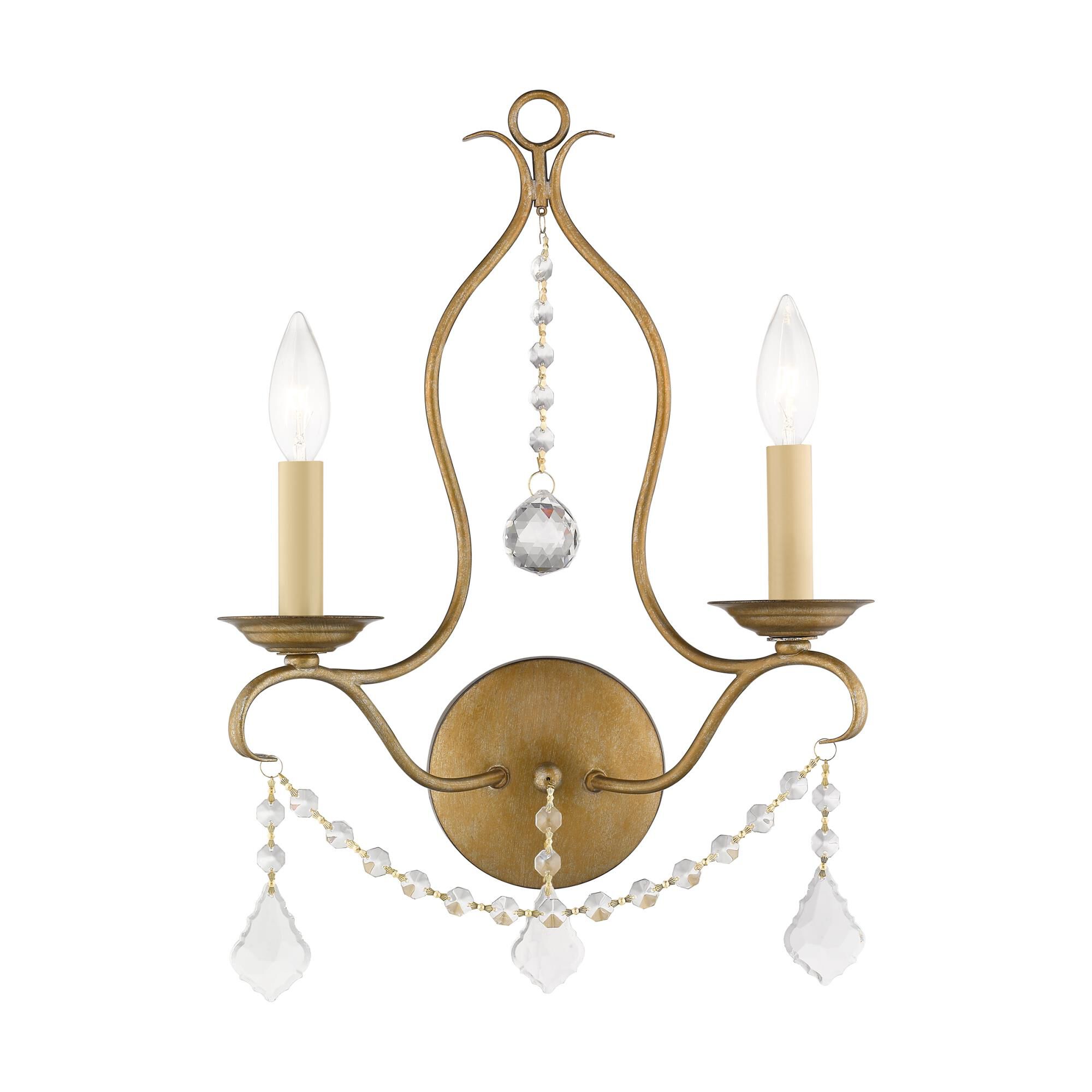 Shown in Antique Gold Leaf finish and Clear crystal
