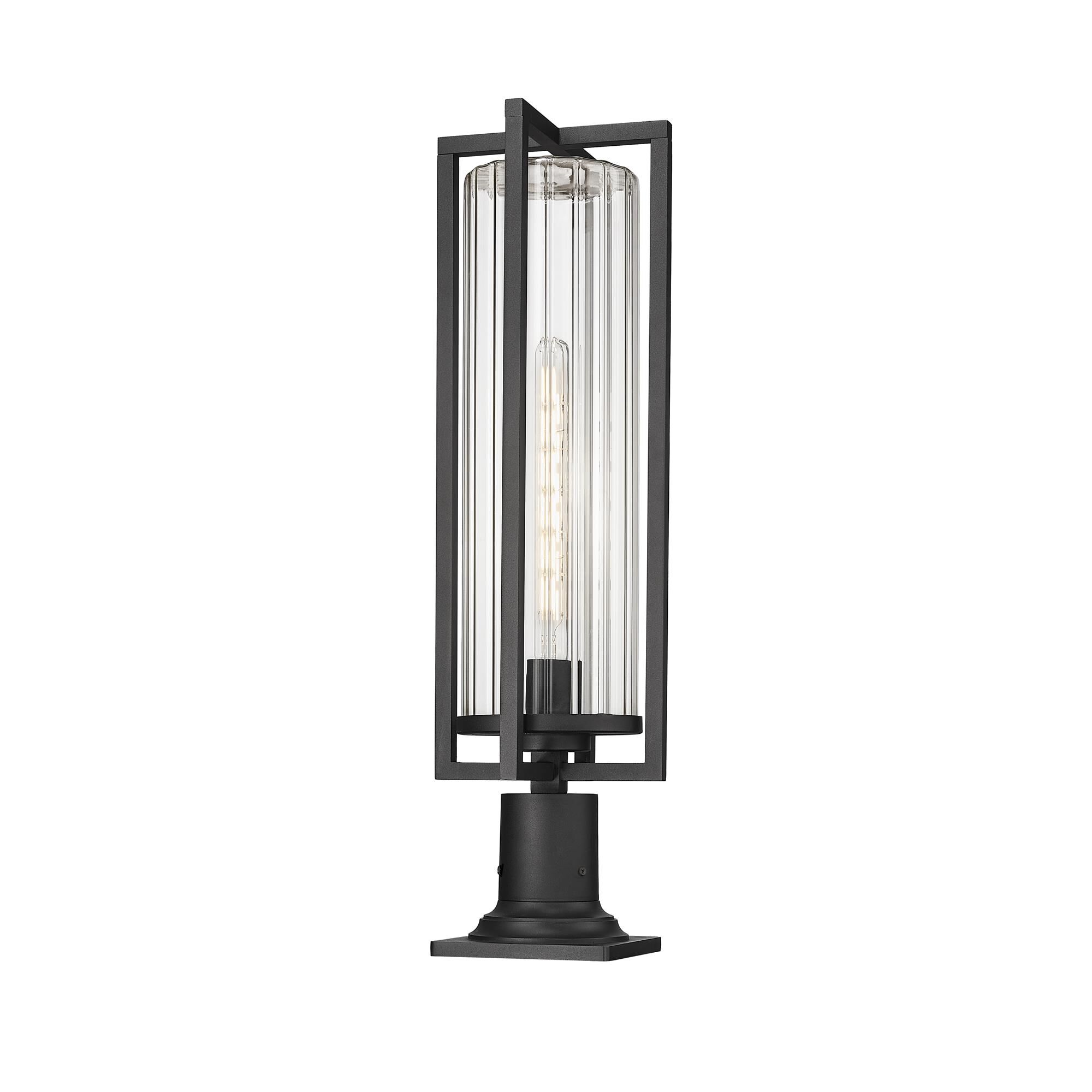 Shown in Black finish and Clear Ribbed glass and Clear Ribbed shade