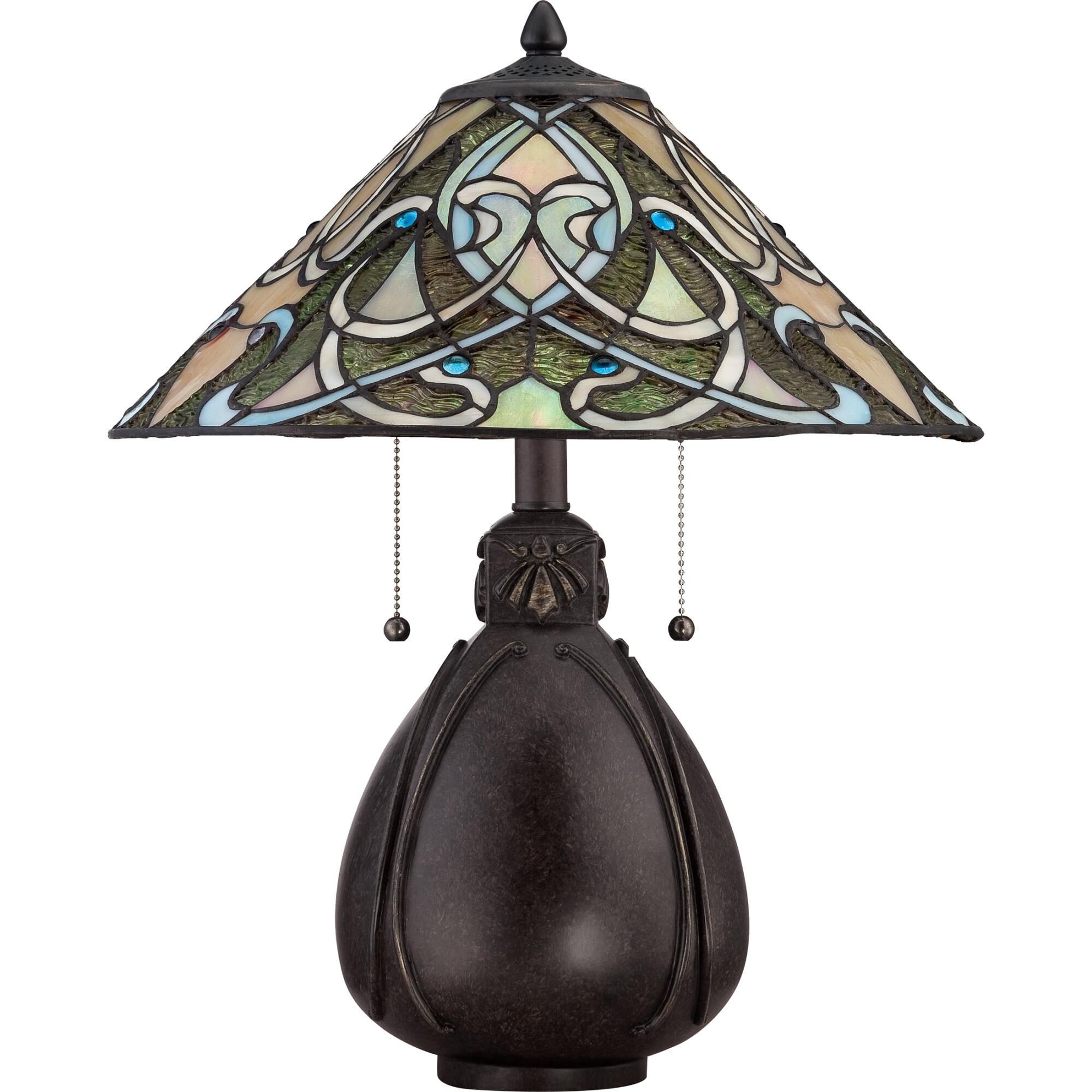 Shown in Imperial Bronze finish and Tiffany glass