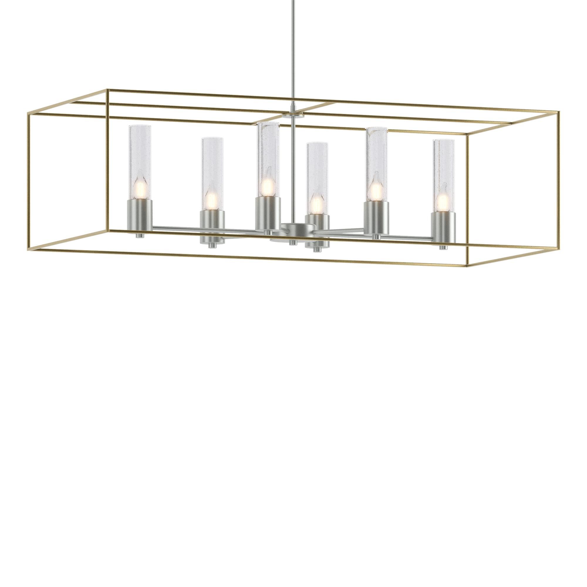 Shown in Vintage Platinum finish and Clear glass and Modern Brass accent