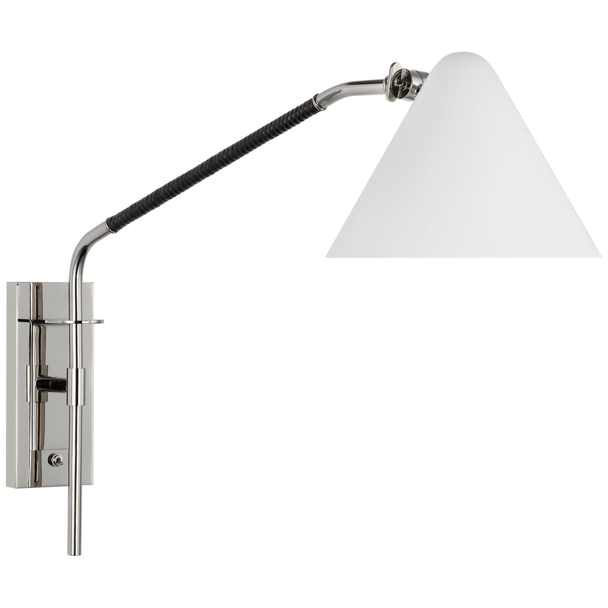 Shown in Polished Nickel and Black Rattan finish and White shade