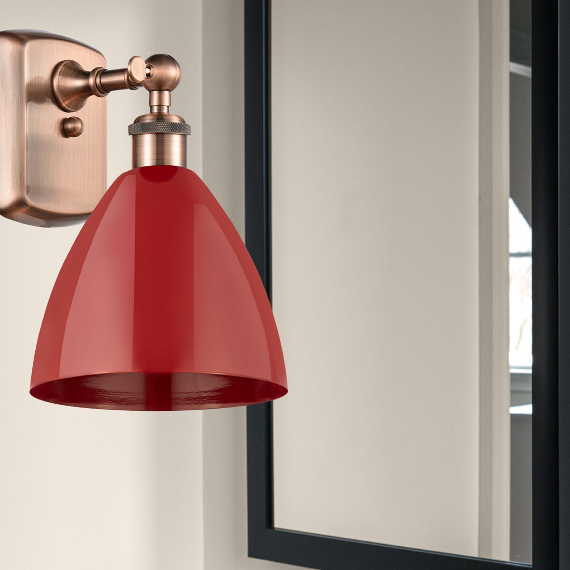 Shown in Antique Copper finish and Red Plymouth Dome shade