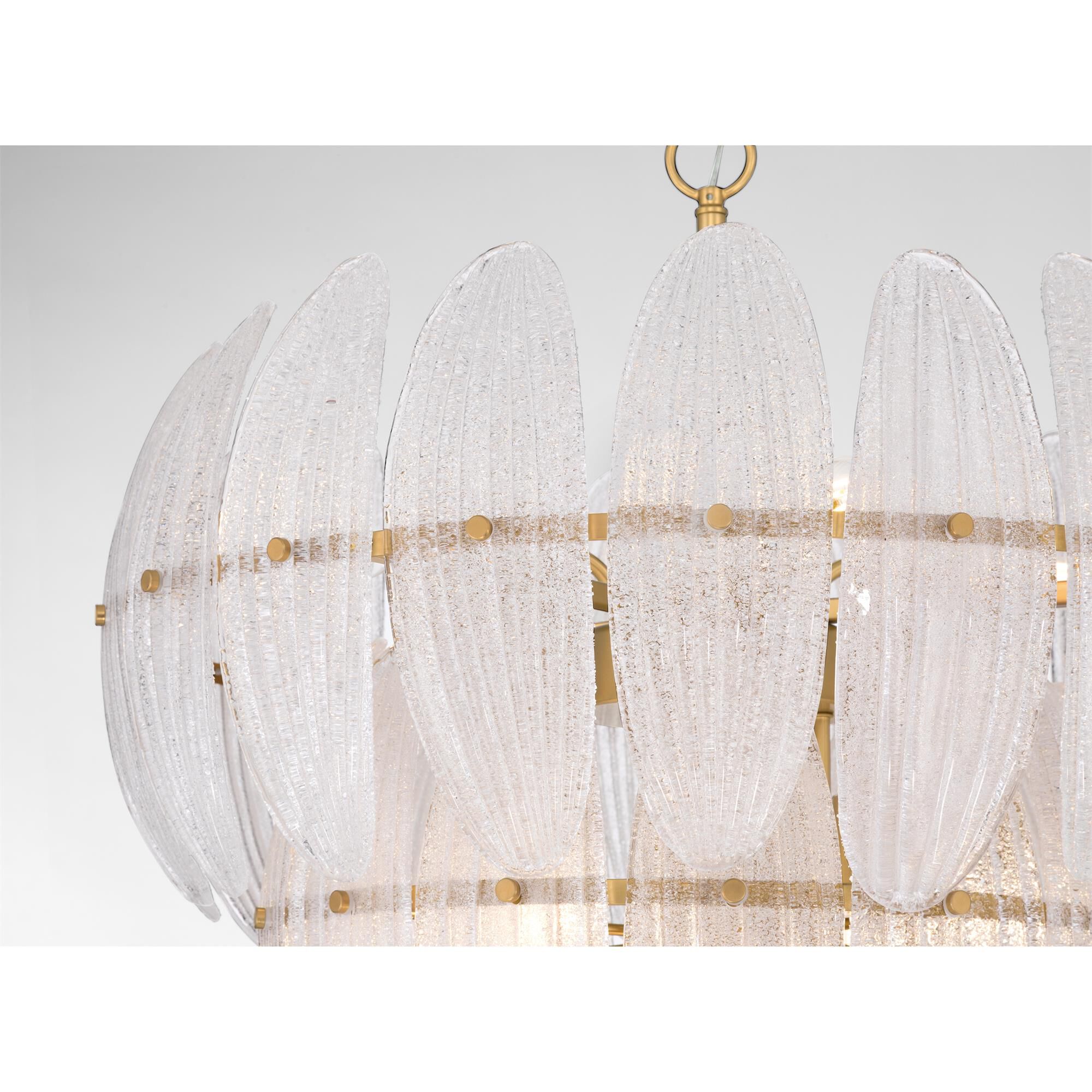 Shown in Legacy Brass finish and Clear Textured shade