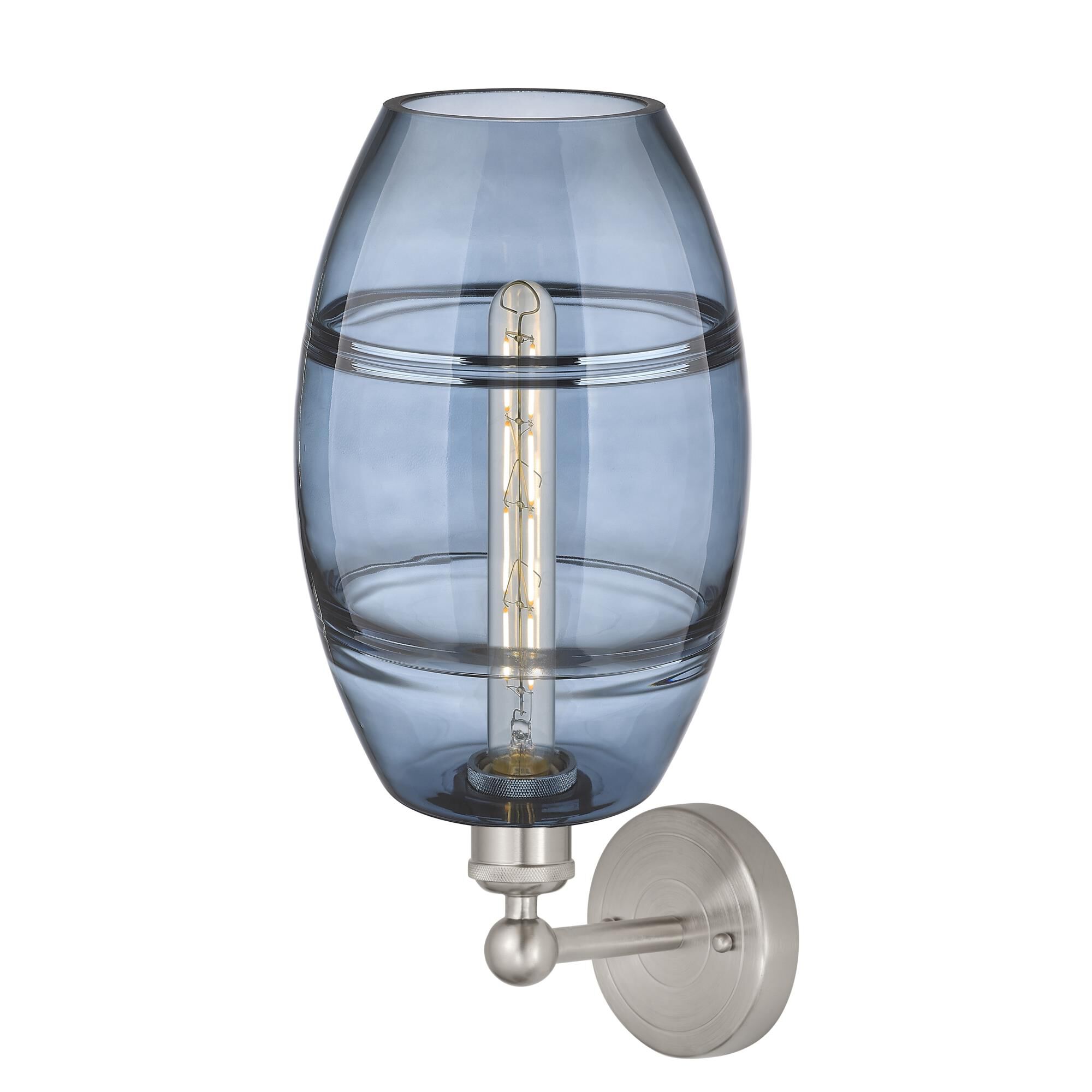 Shown in Satin Nickel finish and Princess Blue glass