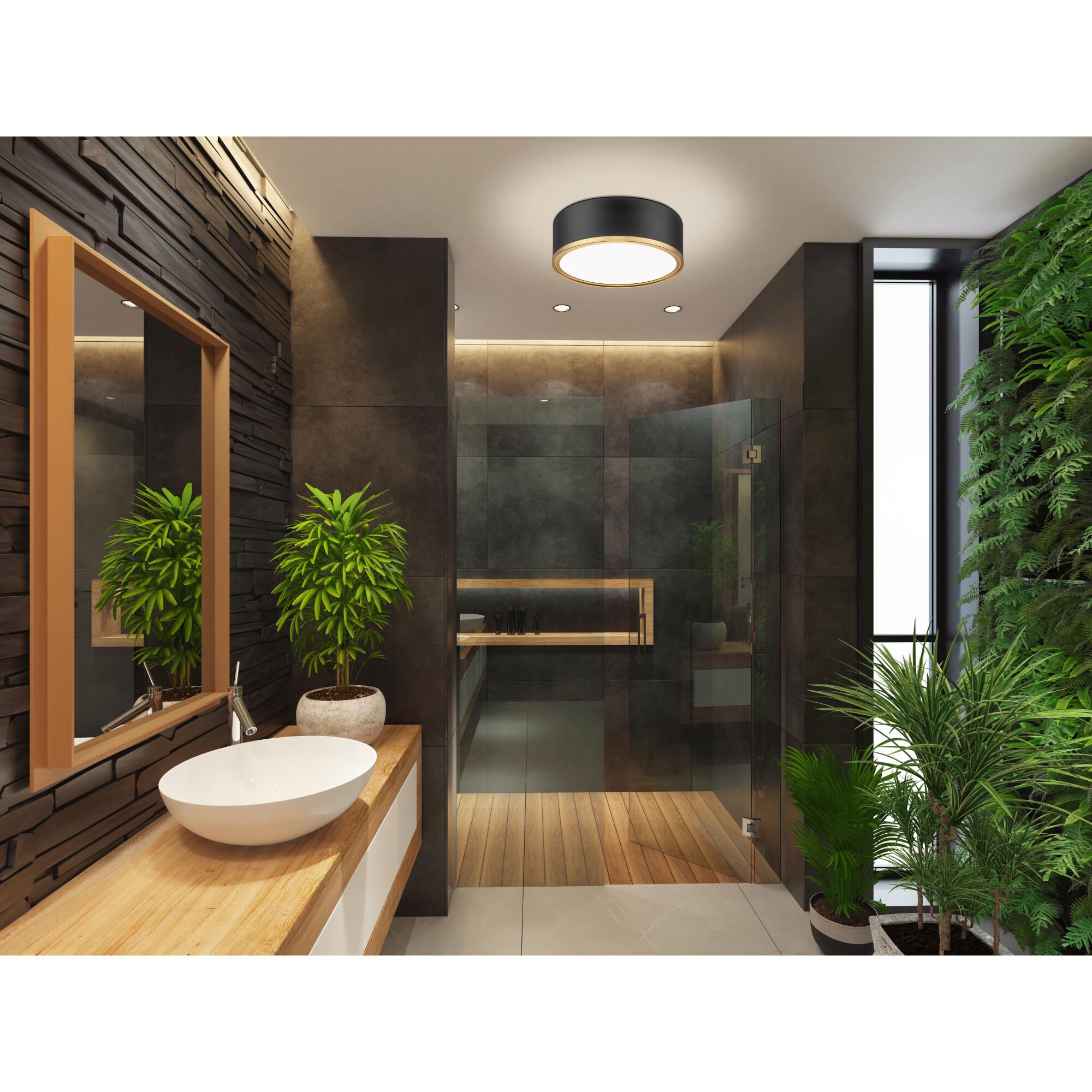 Shown in Matte Black + Modern Gold finish and Frosted glass and Frosted shade