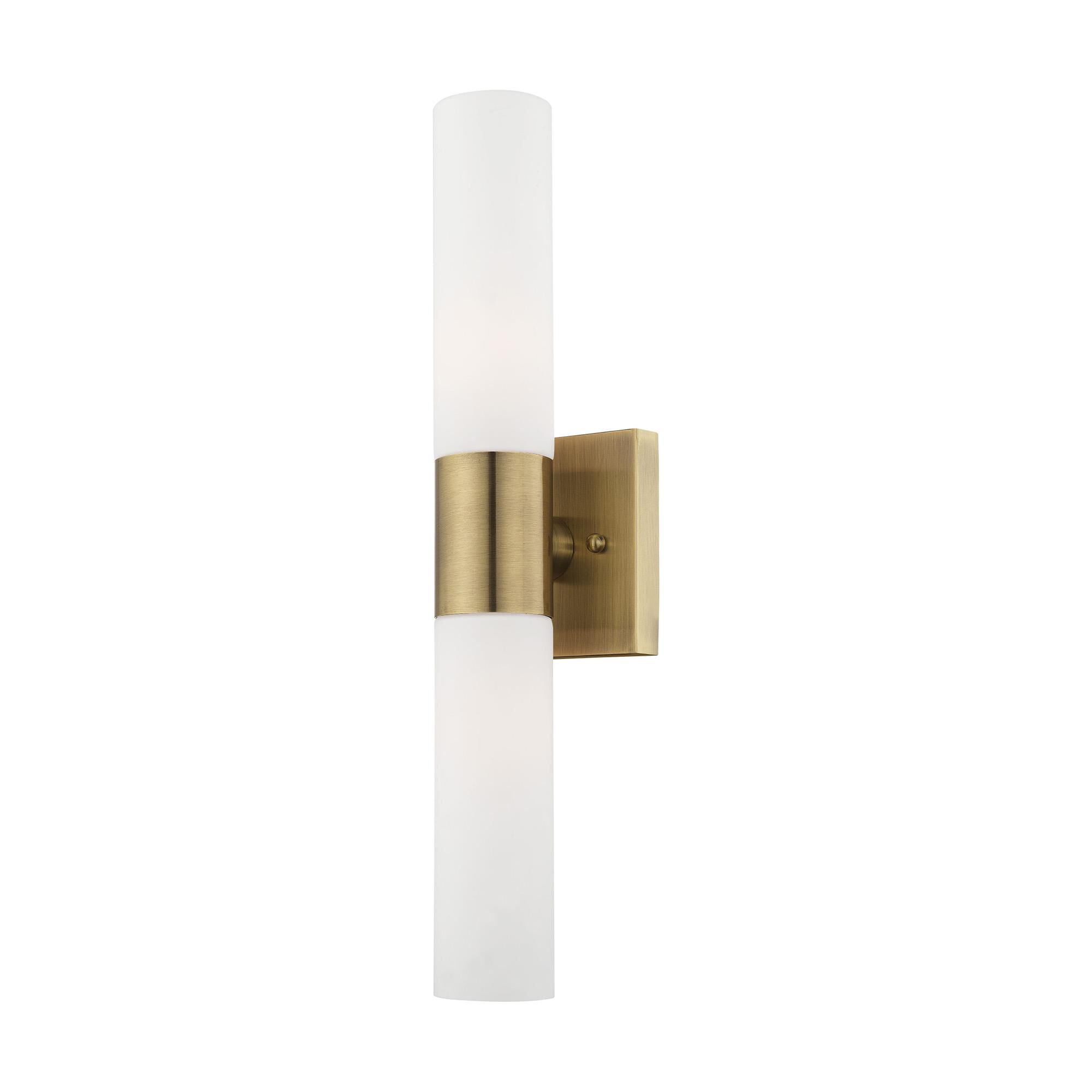 Shown in Antique Brass finish and Hand Blown Satin Opal White Twist Lock glass
