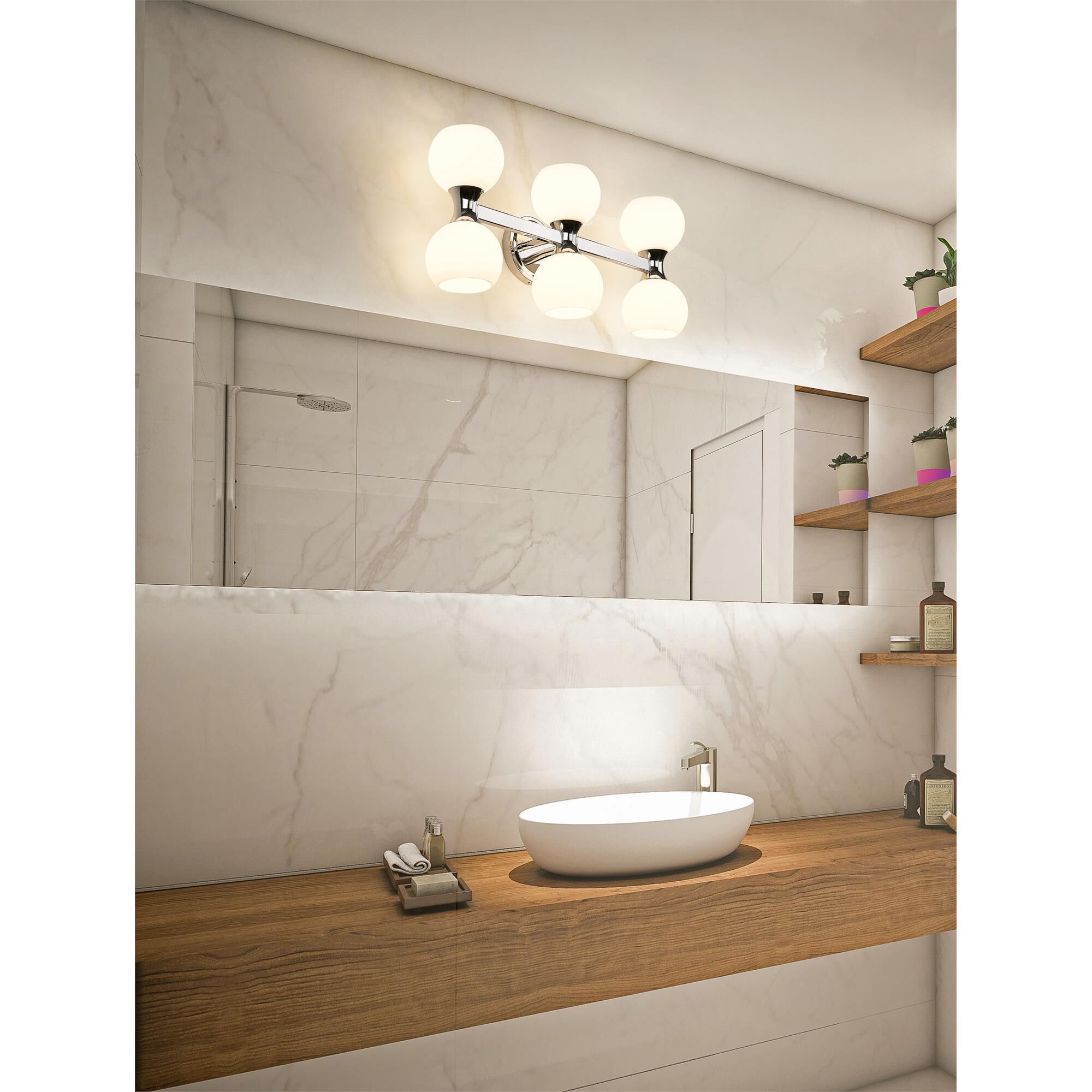 Shown in Chrome finish and Matte Opal glass