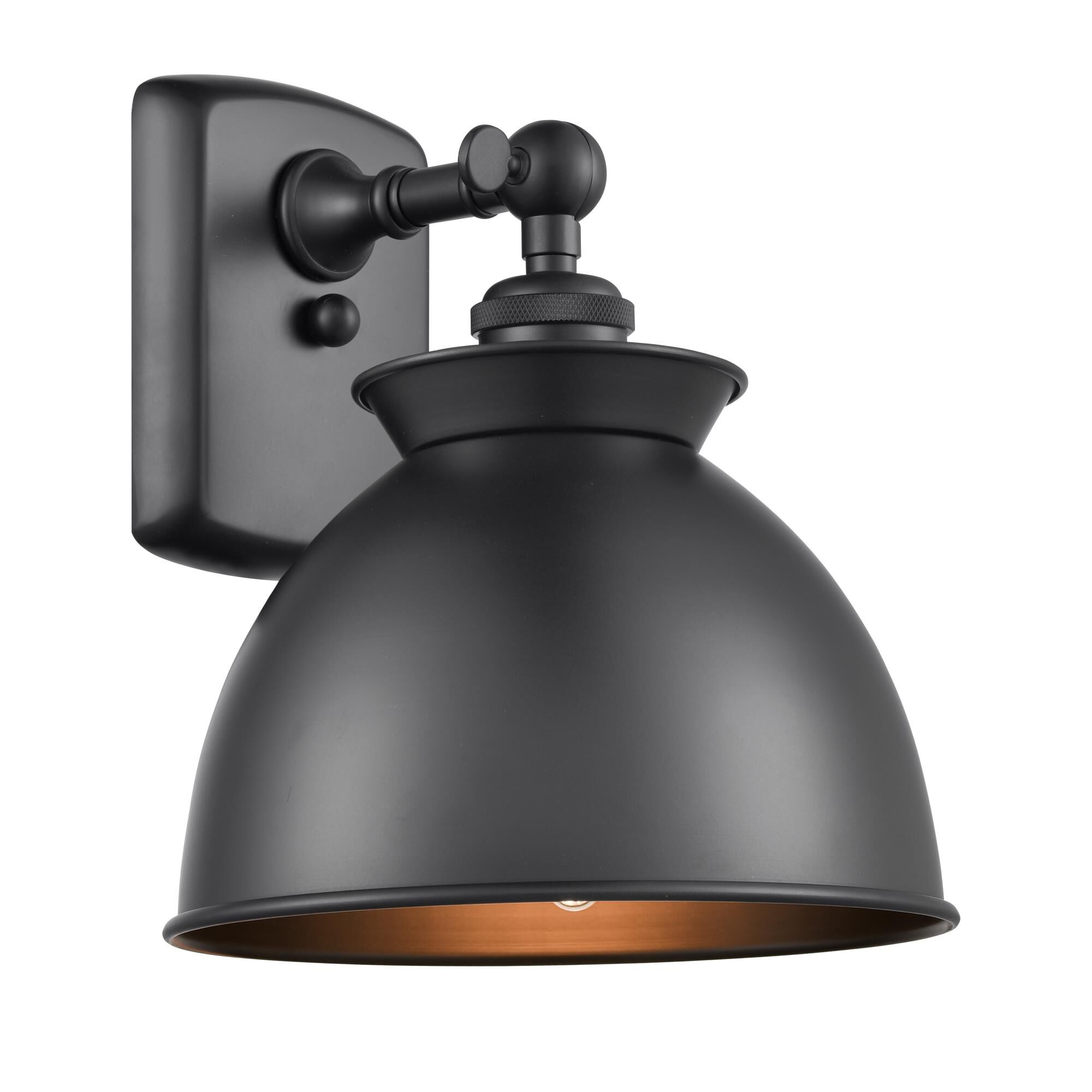 Shown in Matte Black finish and Dome glass and Metal shade and Polished Chrome accent