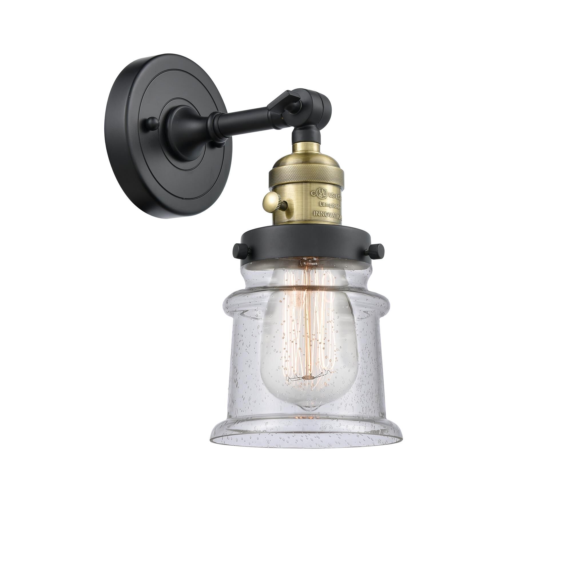 Shown in Black Antique Brass finish and Seedy glass