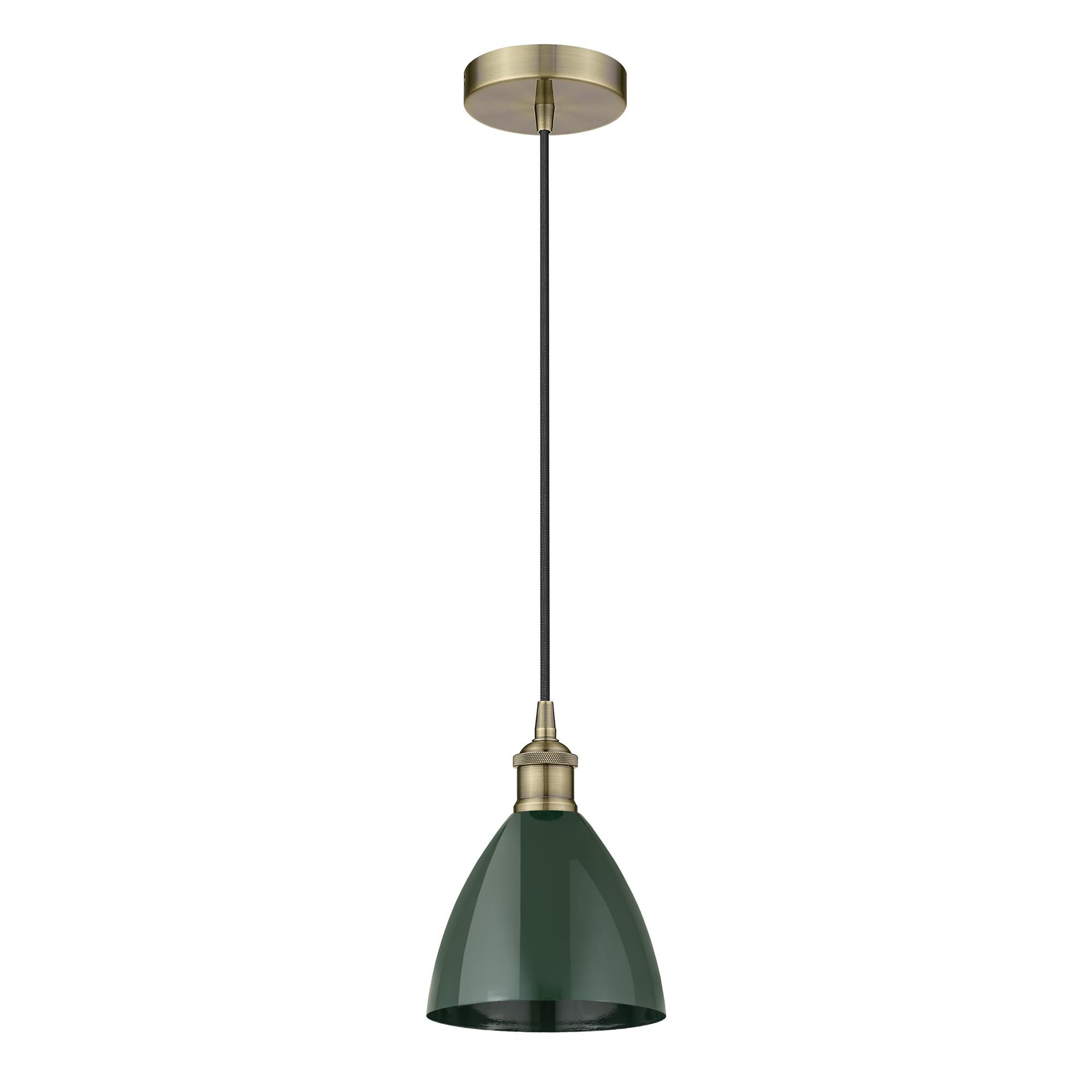Shown in Antique Brass finish and Green Plymouth Dome shade