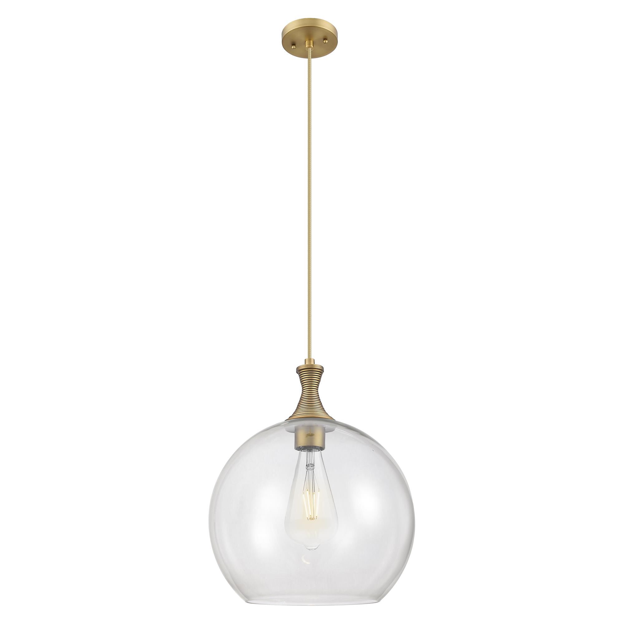 Shown in Brushed Brass finish and Clear glass