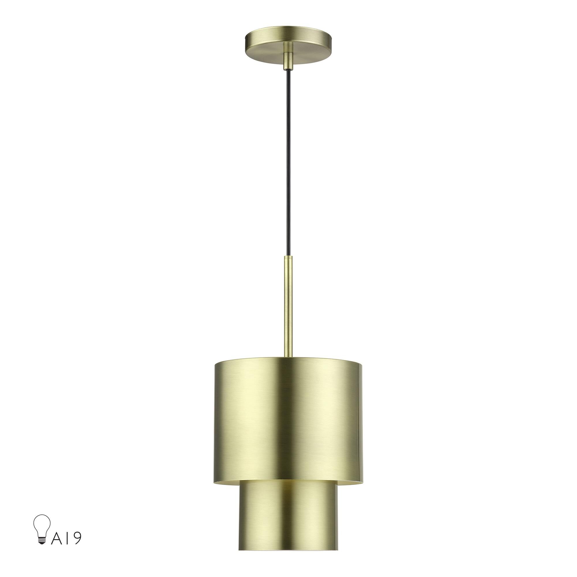 Shown in Antique Brass finish and Antique Brass Steel with Shiny White Inside shade