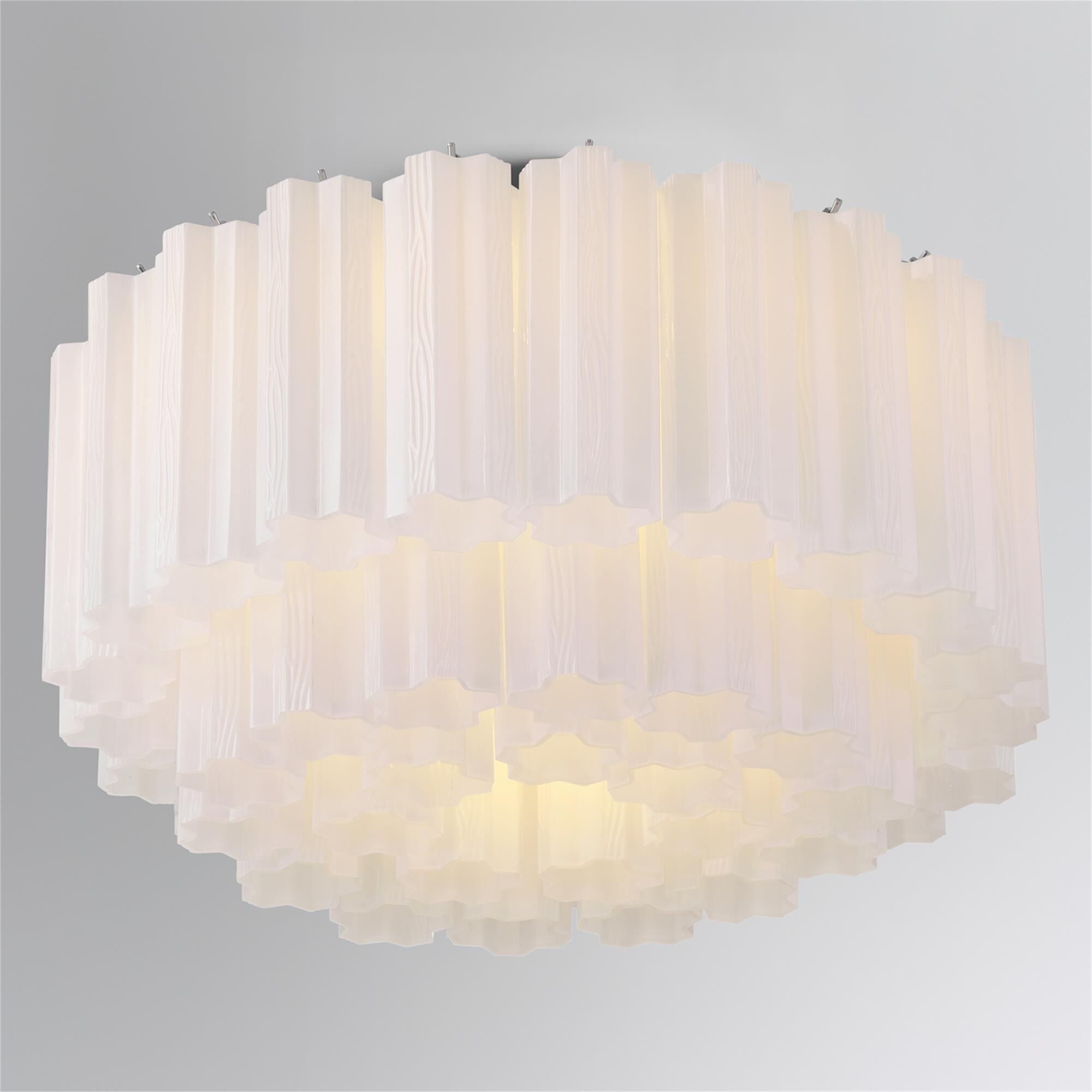 Shown in Polished Chrome finish and Tronchi White glass
