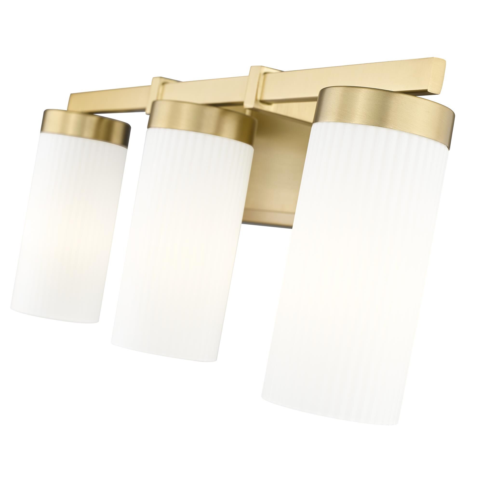 Shown in Modern Gold finish and White glass and White shade