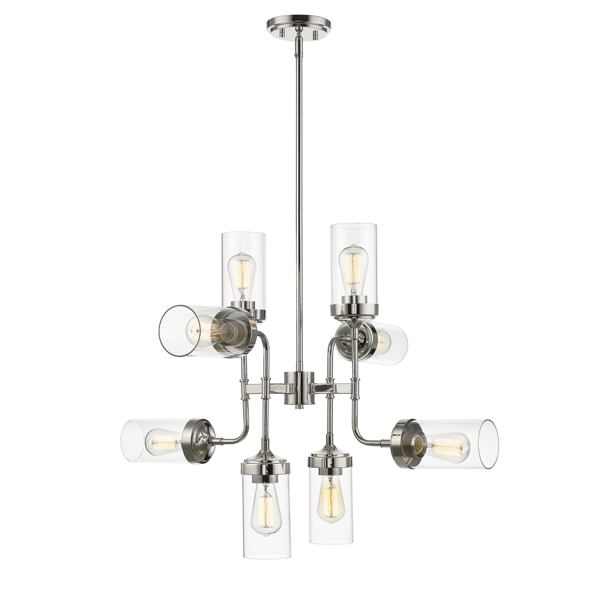 Shown in Polished Nickel finish and Glass shade