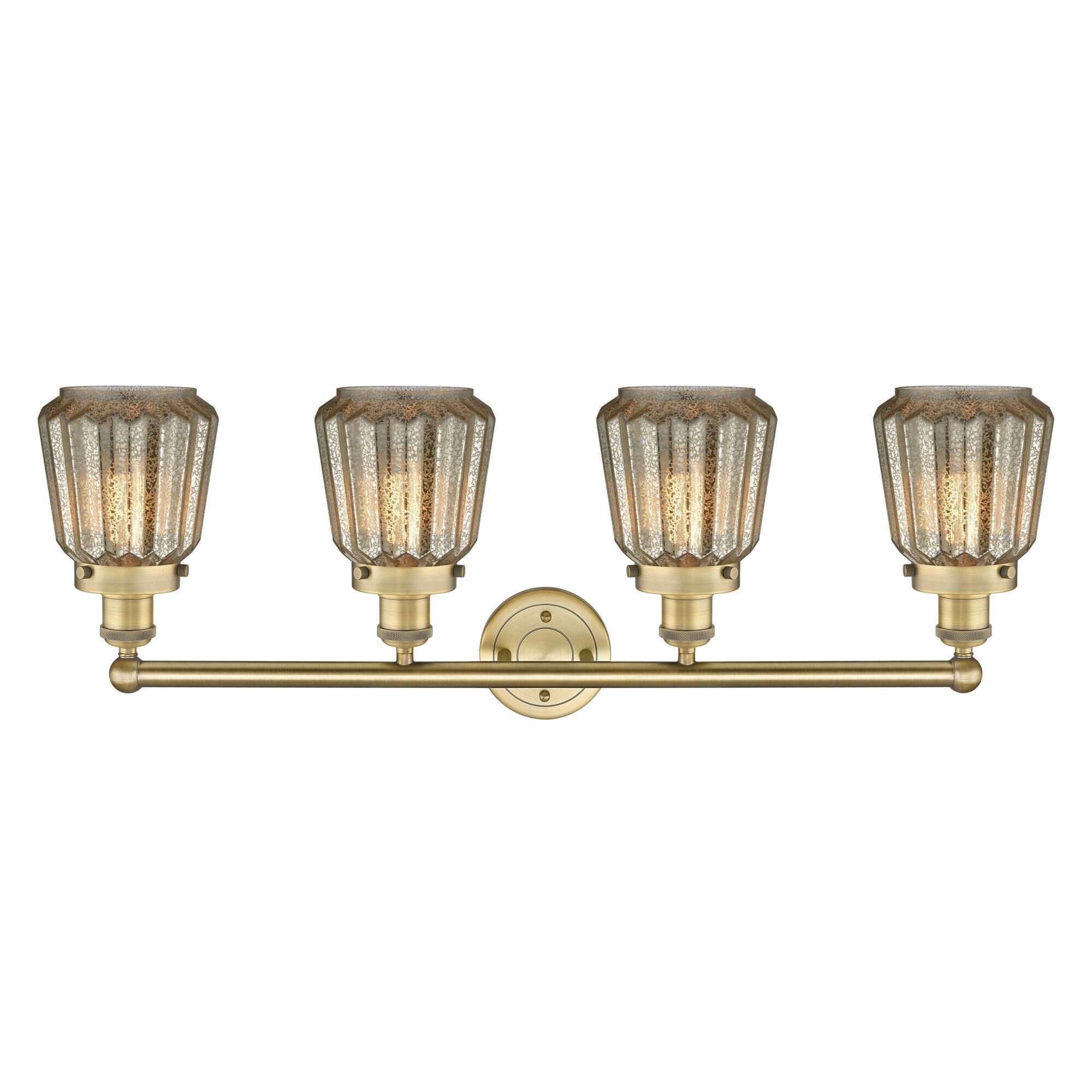 Shown in Brushed Brass finish and Mercury glass