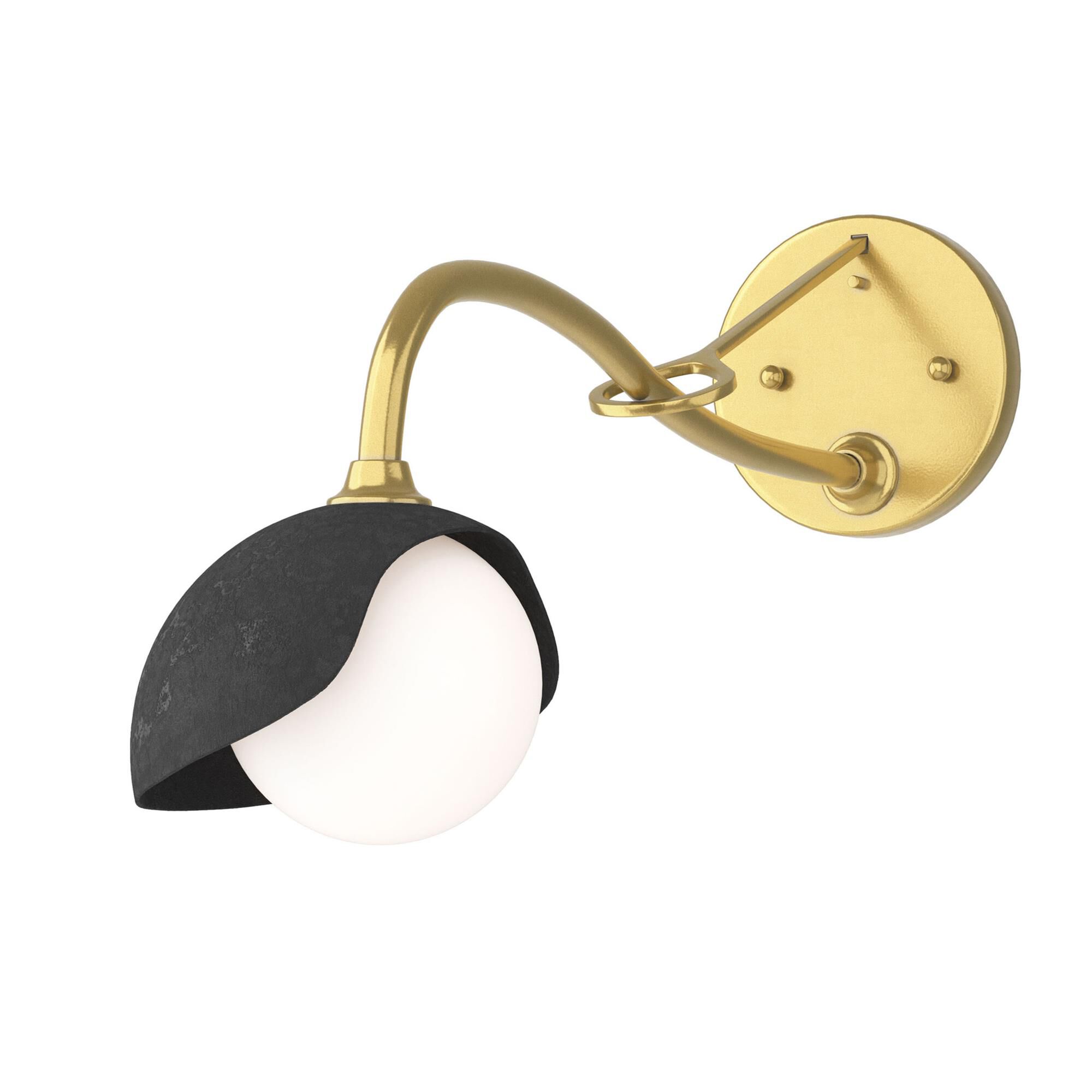 Shown in Modern Brass finish and Opal glass and Black (10) accent